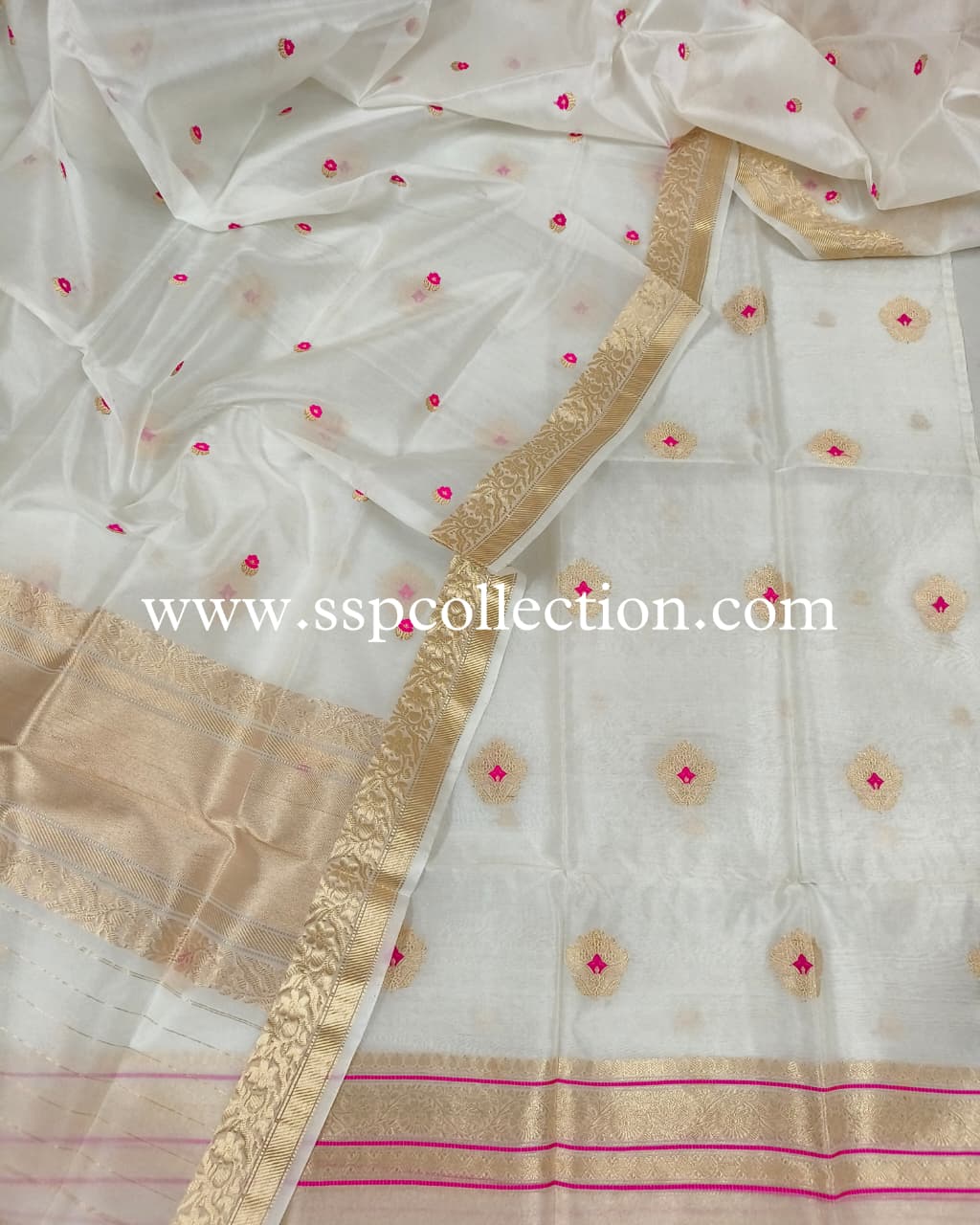 White Pure Kora Silk Banarasi Suit