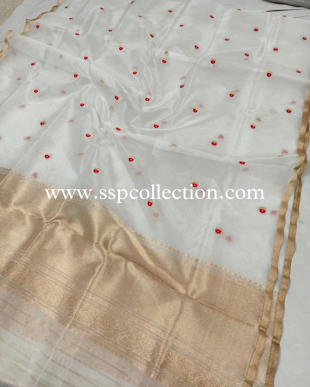 White Pure Kora Silk Meenakaari Banarasi Dupatta