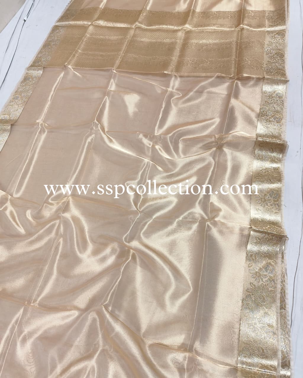 Champagne-Gold Pure Tissue Silk Alfi Banarasi Saree
