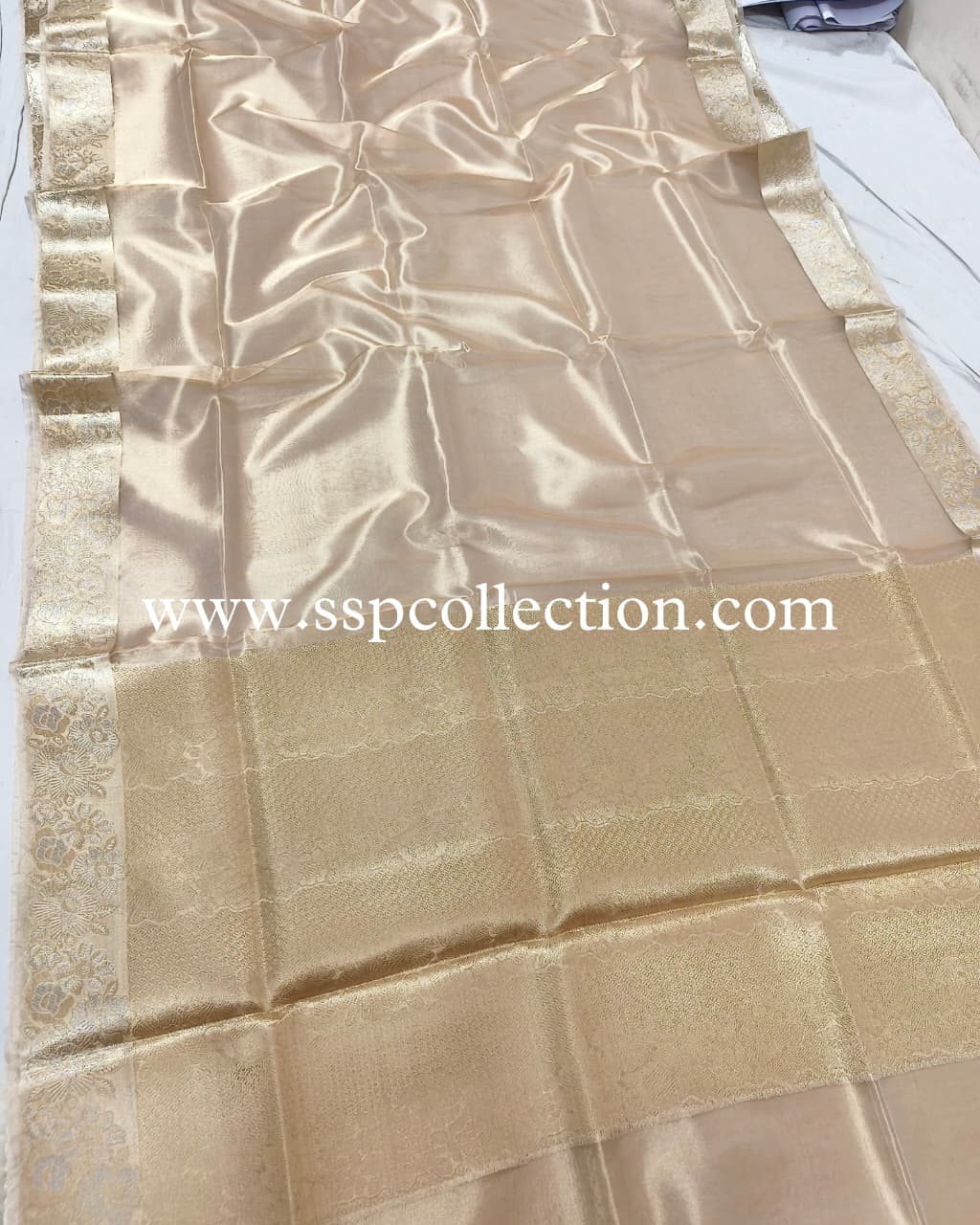 Champagne-Gold Pure Tissue Silk Alfi Banarasi Saree