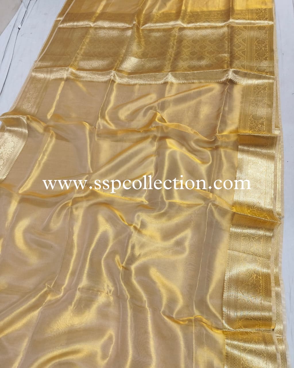 Yellow-Gold Pure Tissue Silk Banarasi Saree