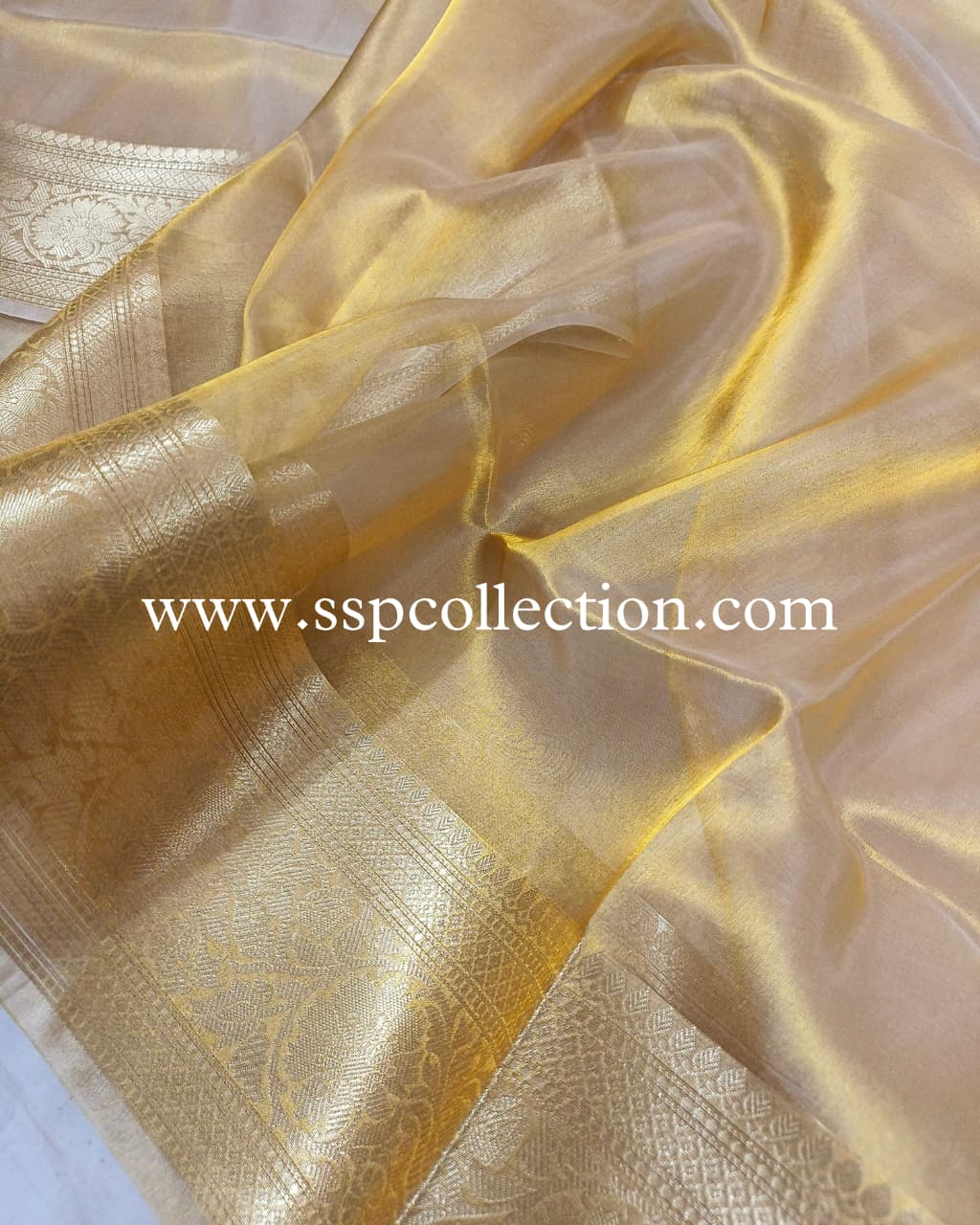 Yellow-Gold Pure Tissue Silk Banarasi Saree