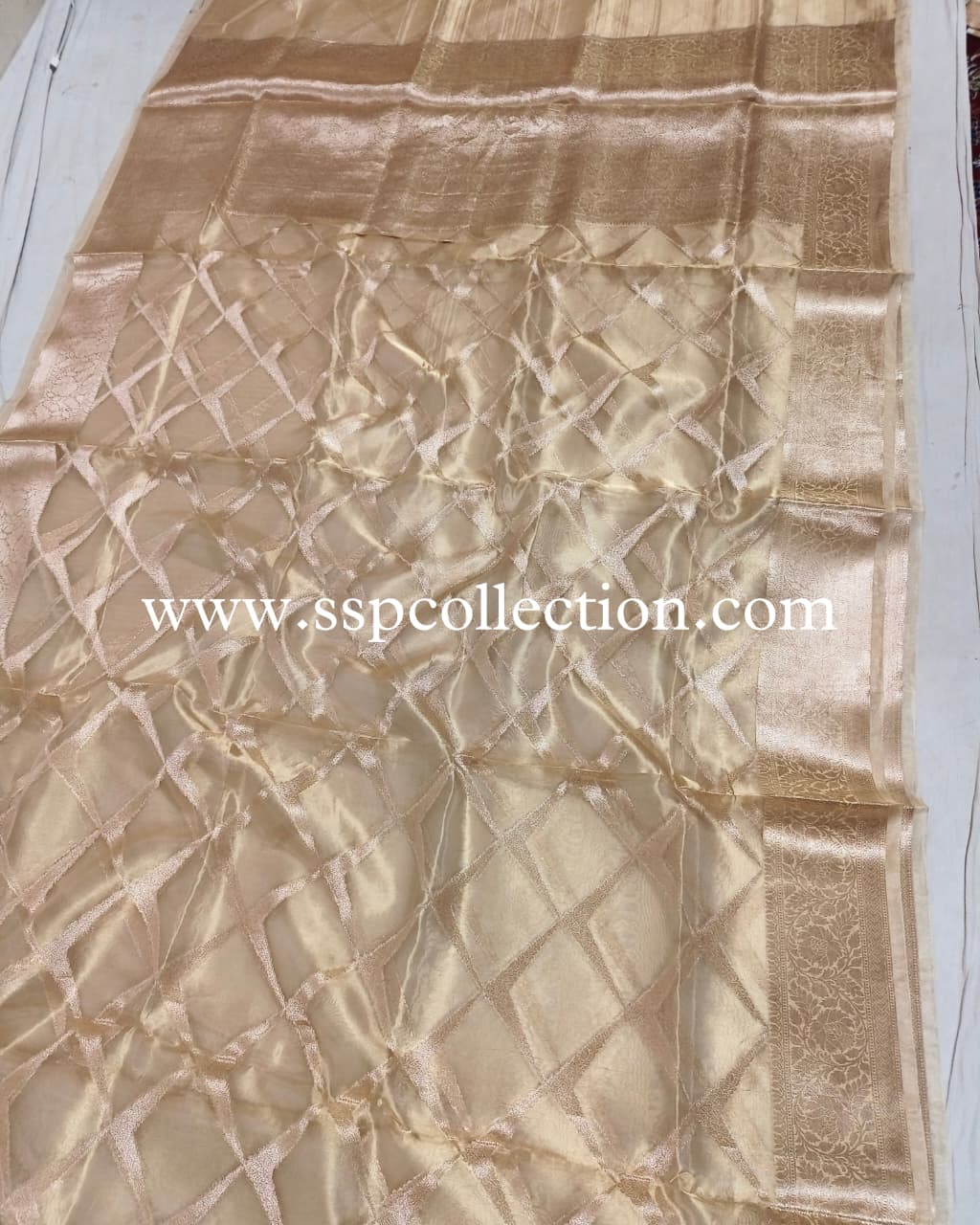 Champagne-Gold Pure Tissue Silk Banarasi Saree