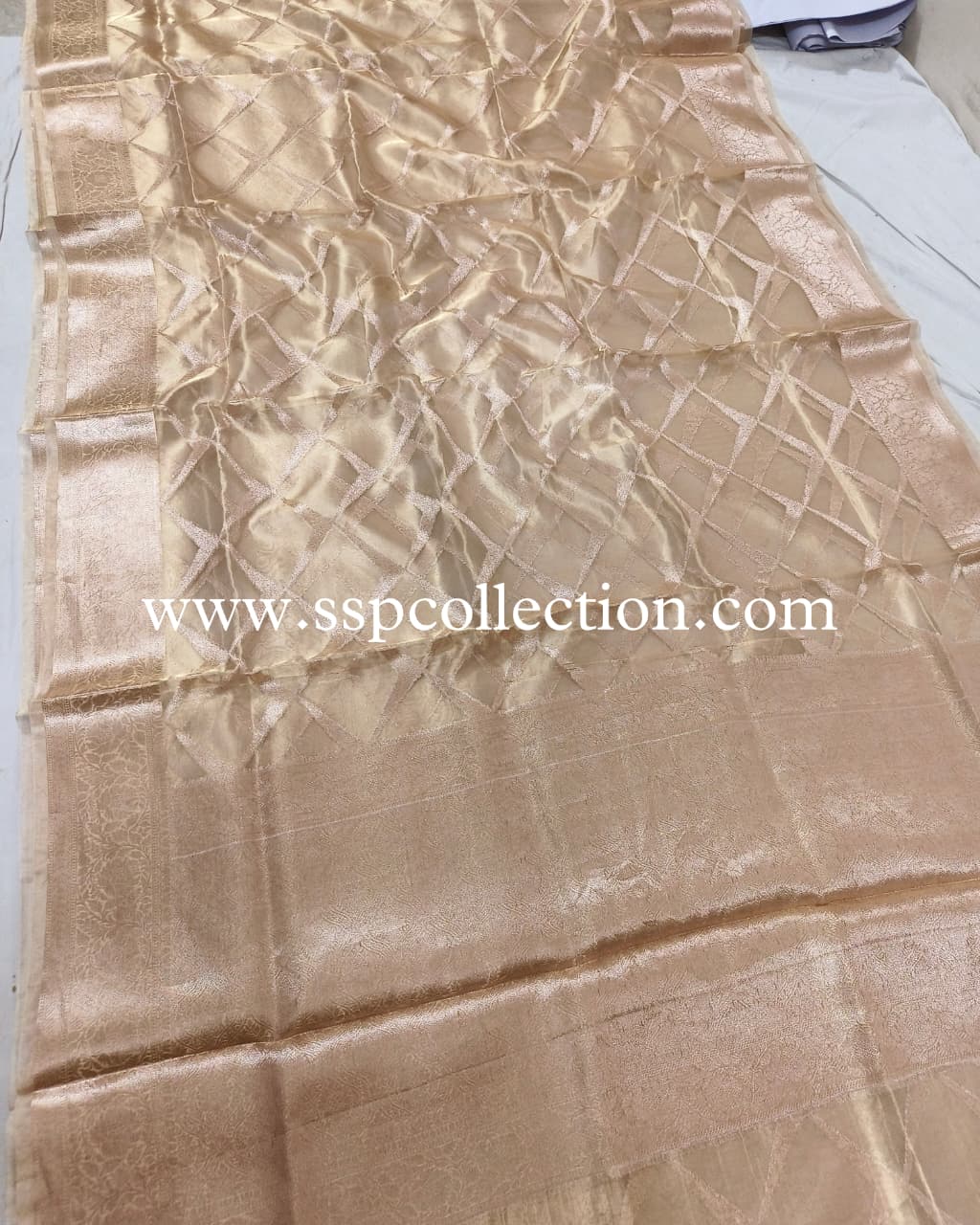 Champagne-Gold Pure Tissue Silk Banarasi Saree