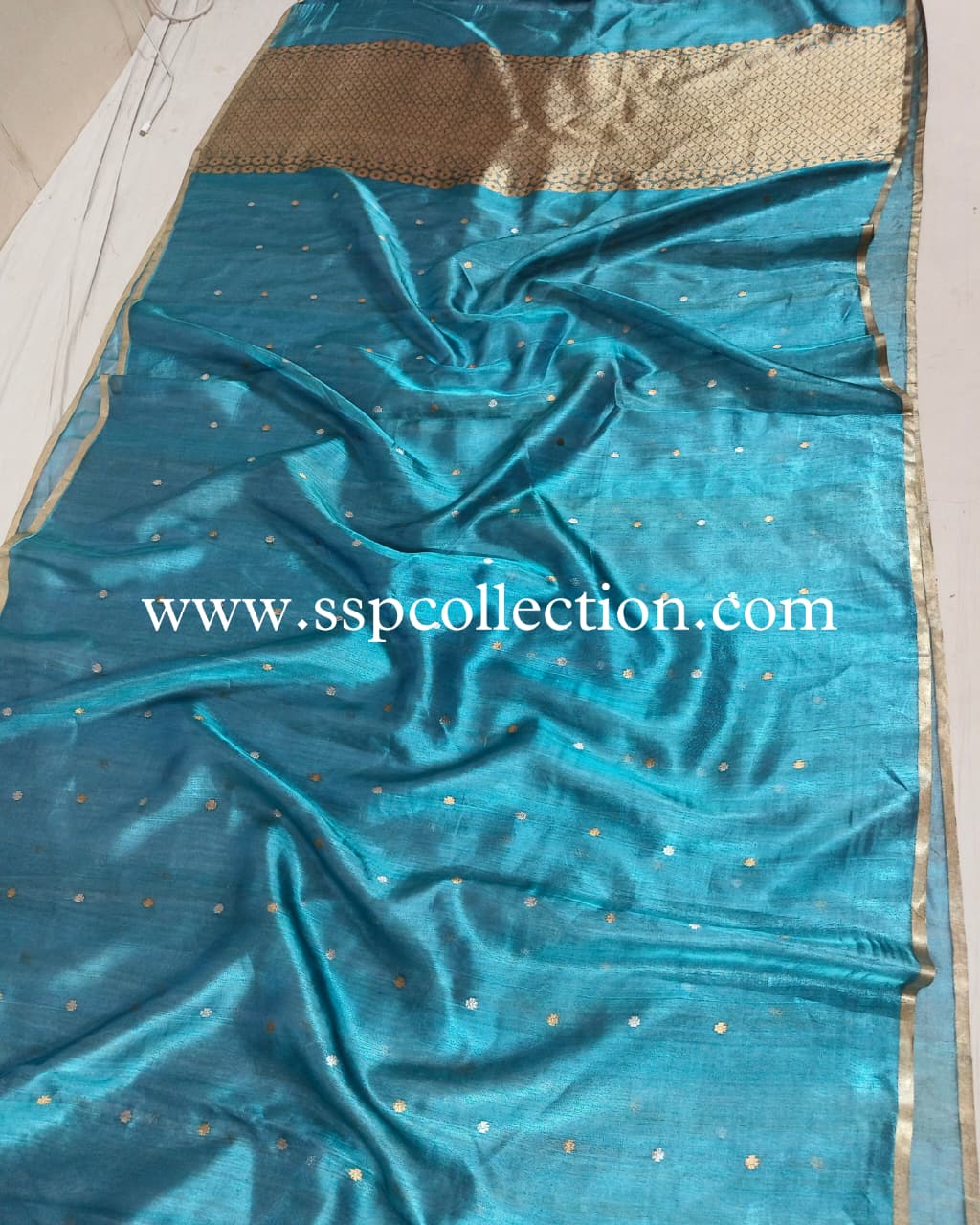 Teal-Blue Pure Tissue Silk Banarasi Saree