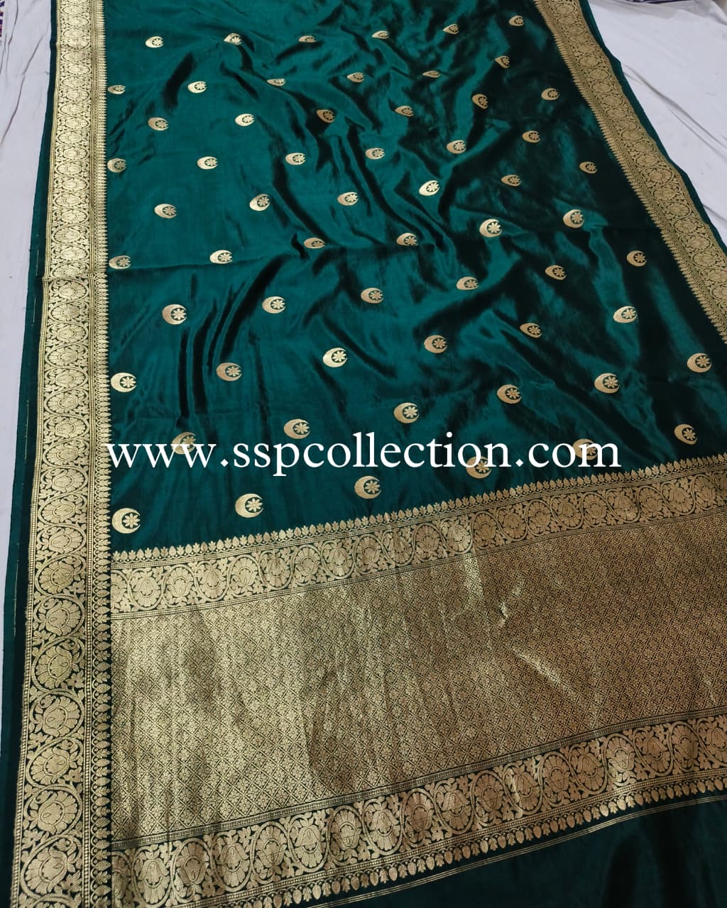 Bottle-Green Pure Mango Silk Chand-Tara Banarasi Saree