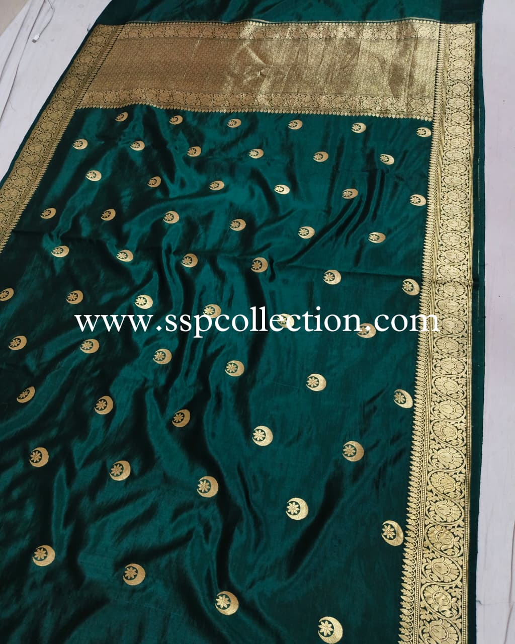 Bottle-Green Pure Mango Silk Chand-Tara Banarasi Saree