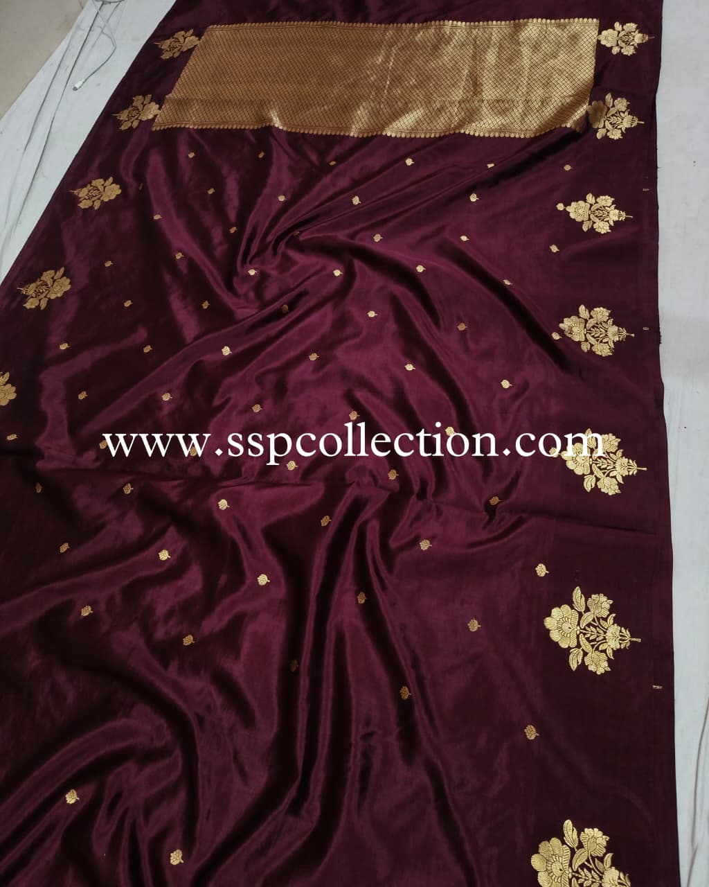 Wine Pure Mango Silk Banarasi Saree