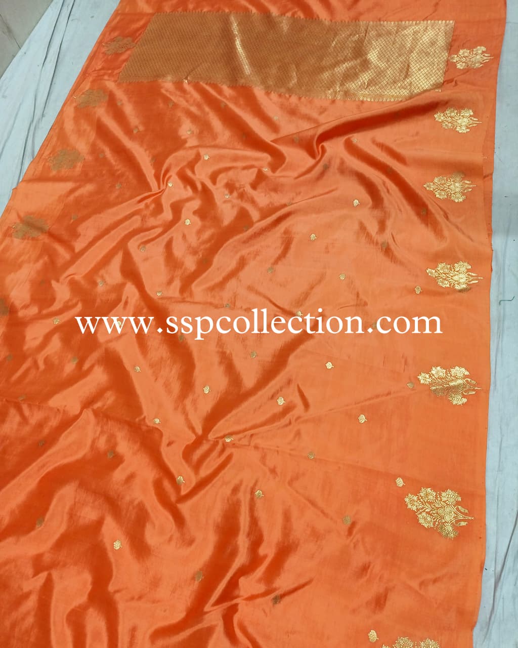 Orange Pure Mango Silk Banarasi Saree
