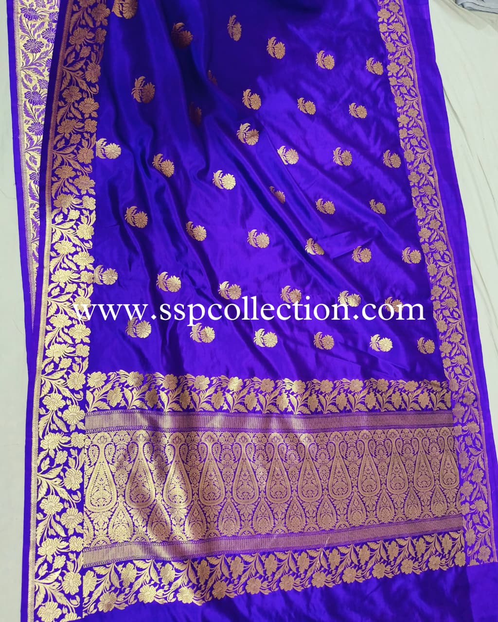 Purple-Blue Pure Mango Silk Banarasi Saree