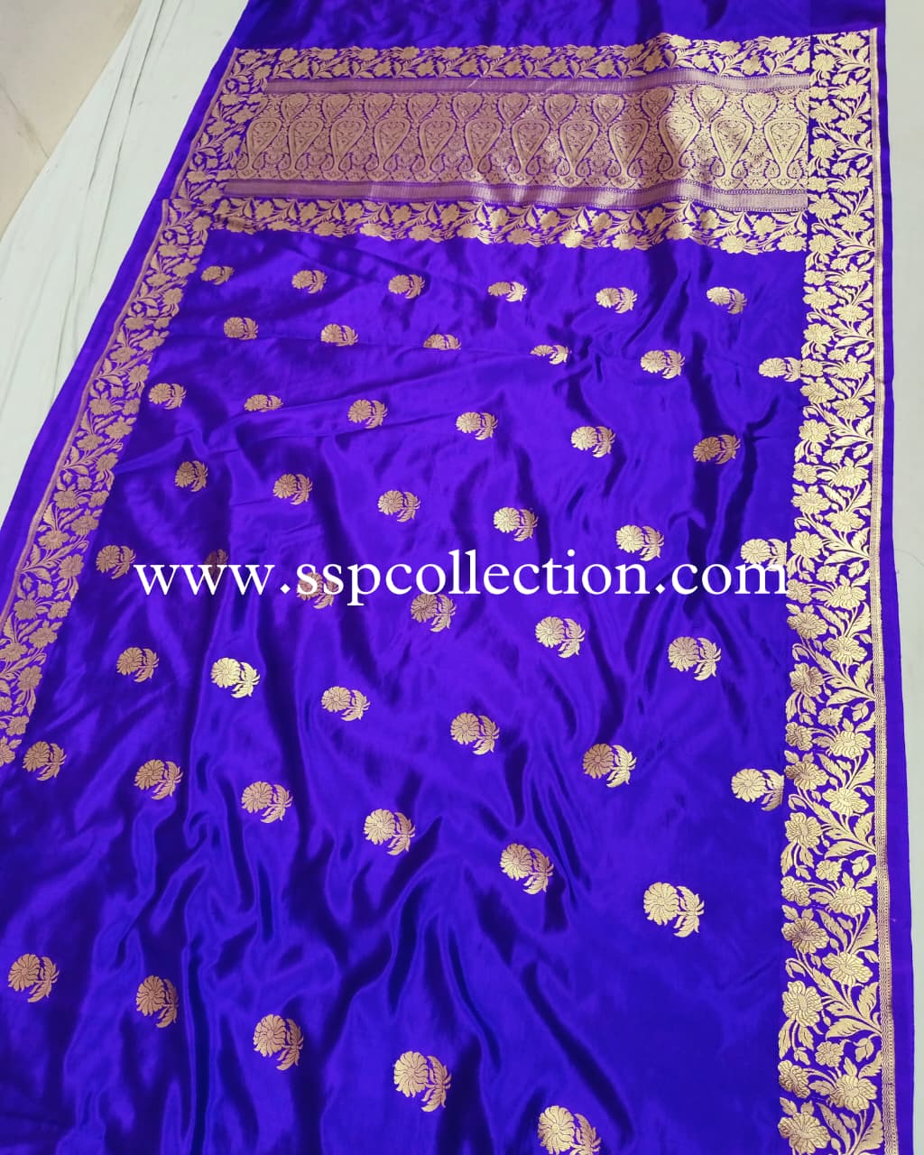 Purple-Blue Pure Mango Silk Banarasi Saree