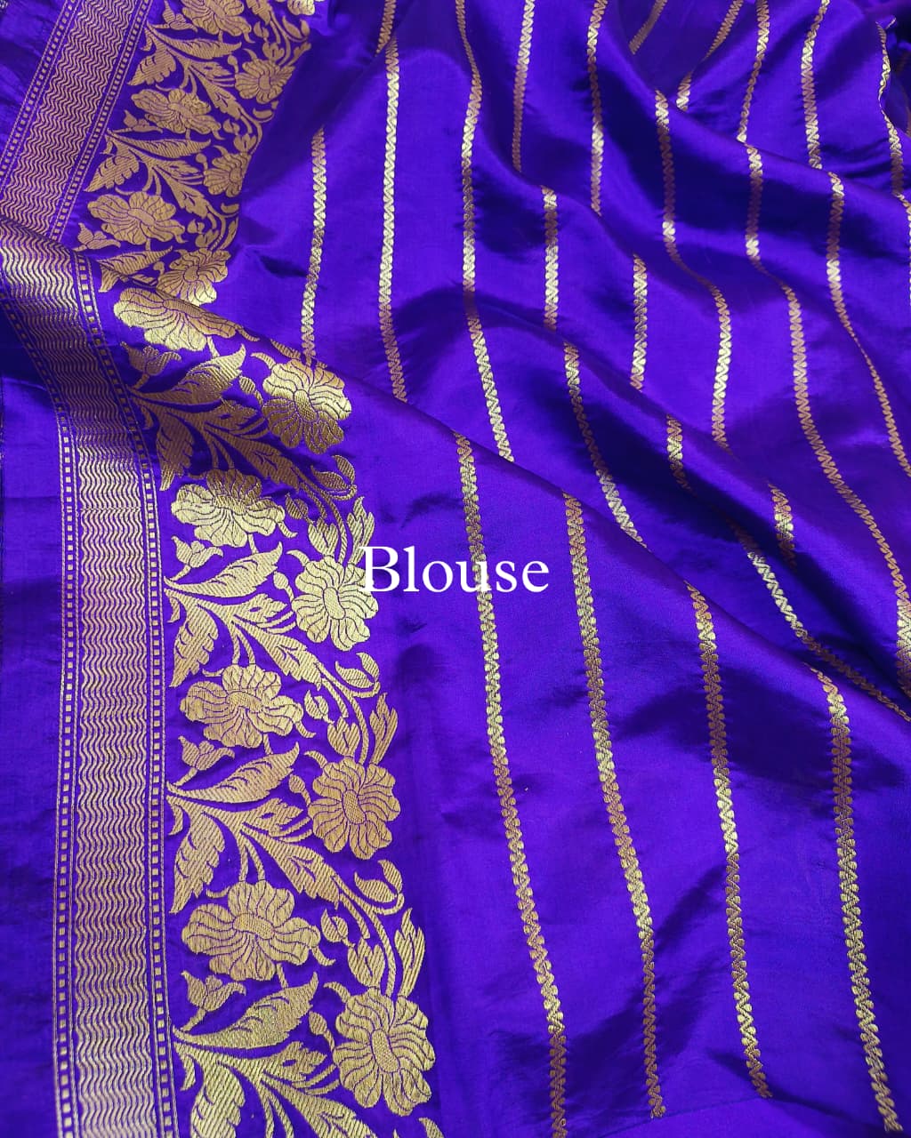 Purple-Blue Pure Mango Silk Banarasi Saree