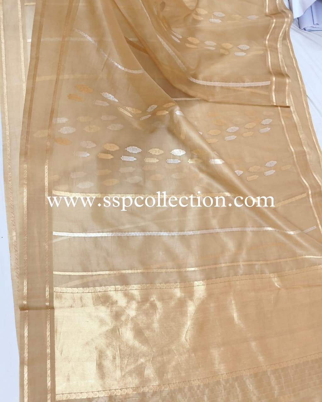 Beige-Gold Pure Kora Silk Banarasi Saree