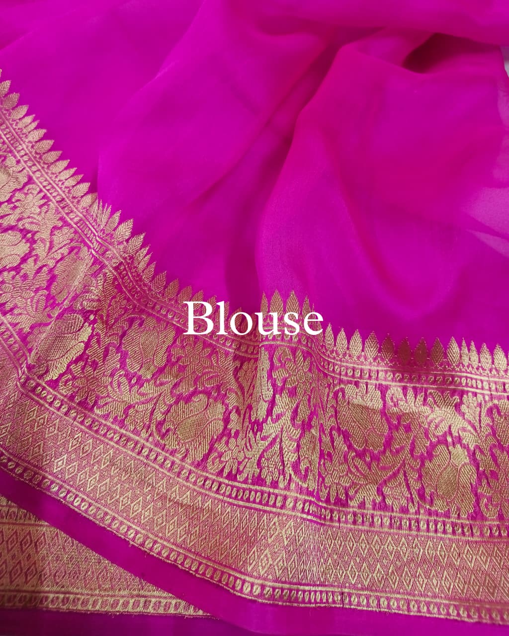 Fuchsia-Pink Pure Kora Silk Banarasi Saree