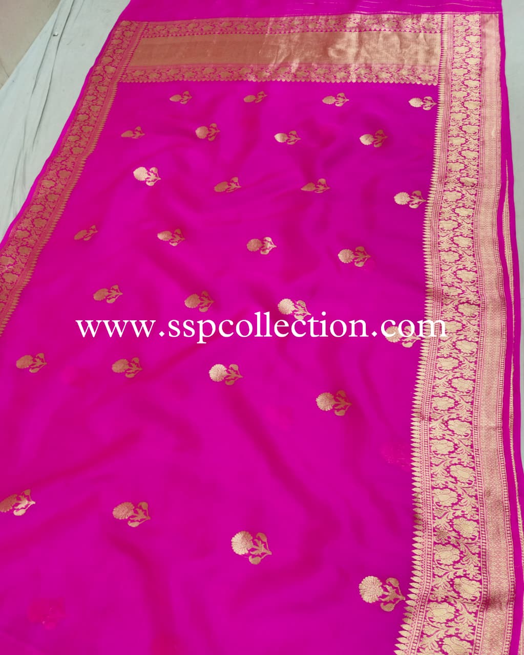Fuchsia-Pink Pure Kora Silk Banarasi Saree