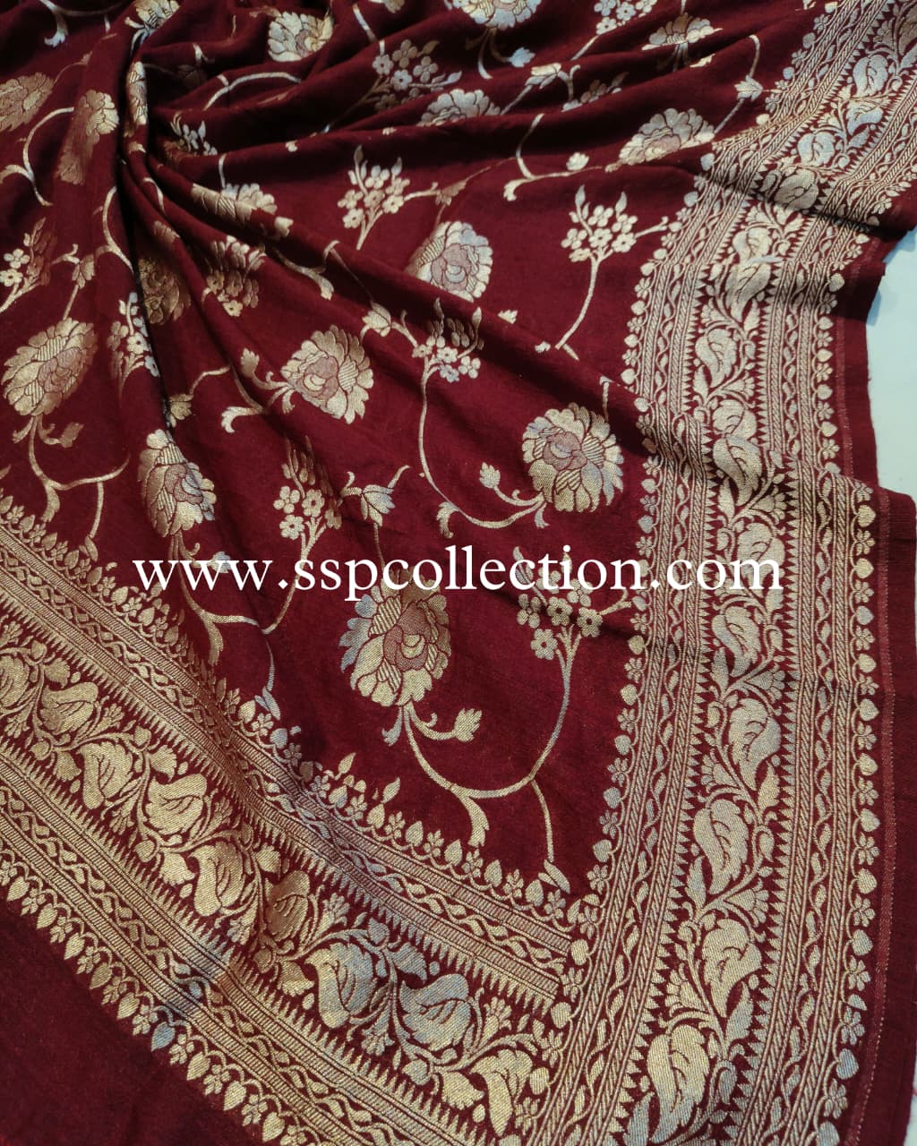 Maroon Banarasi Pure Moonga Georgette Silk Dupatta