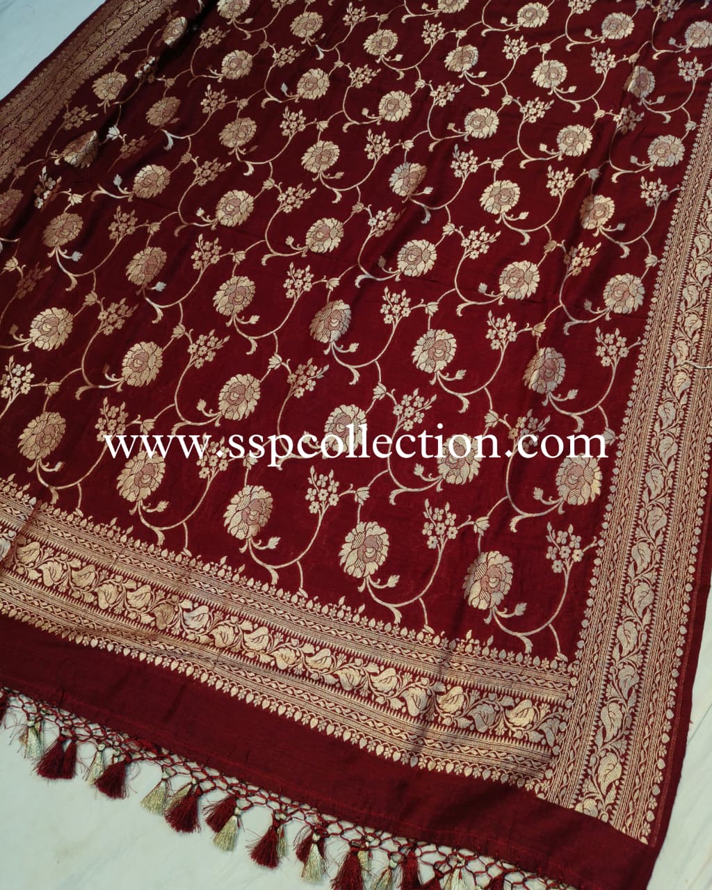 Maroon Banarasi Pure Moonga Georgette Silk Dupatta