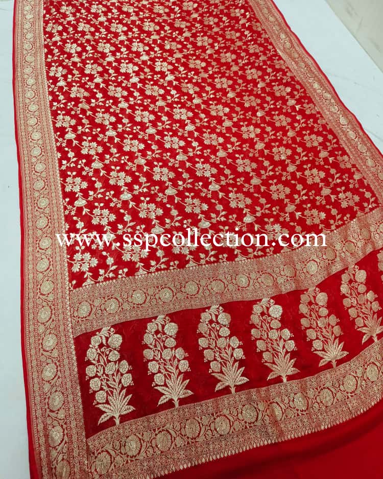 Red Pure Georgette Banarasi Saree