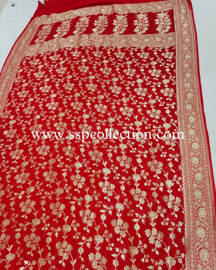 Red Pure Georgette Banarasi Saree