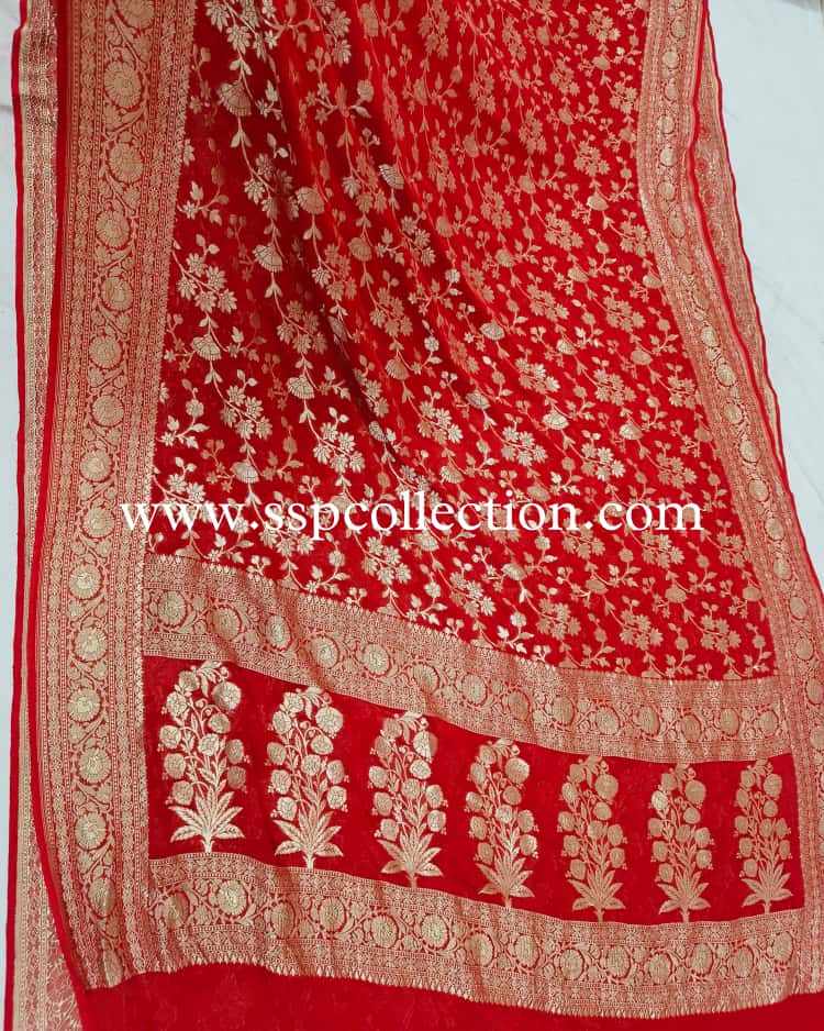 Red Pure Georgette Banarasi Saree