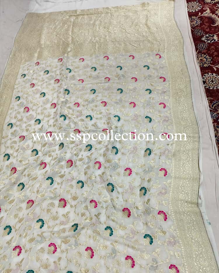 White Pure Georgette Banarasi Saree