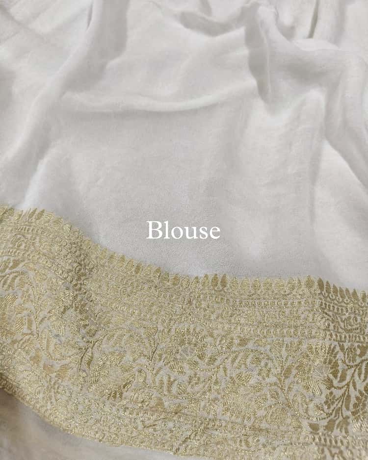 White Pure Georgette Banarasi Saree