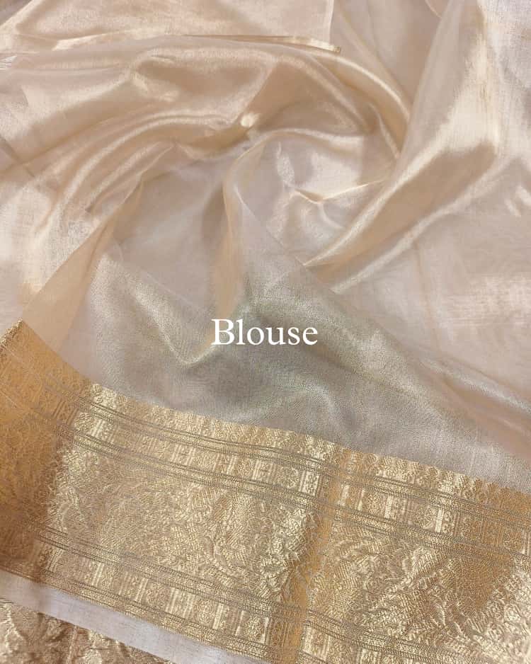 Champagne-Gold Pure Tissue Silk Banarasi Saree
