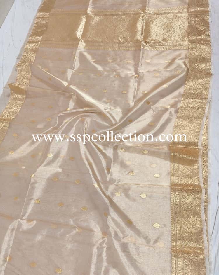 Champagne-Gold Pure Tissue Silk Banarasi Saree