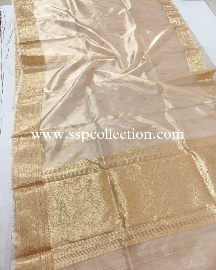 Champagne-Gold Pure Tissue Silk Banarasi Saree
