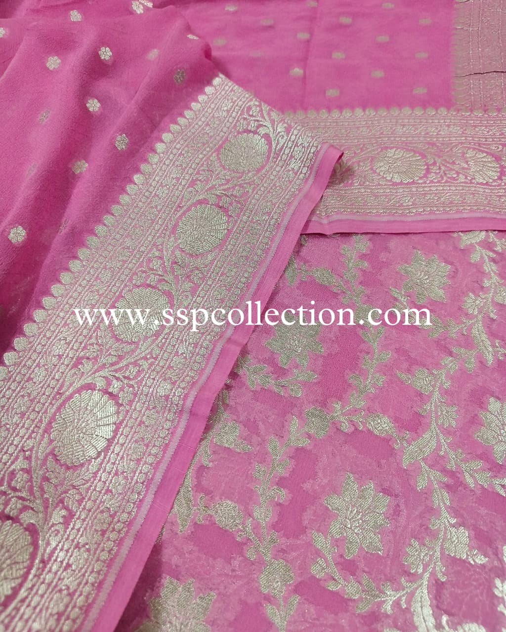 Baby-Pink Pure Georgette Banarasi Suit