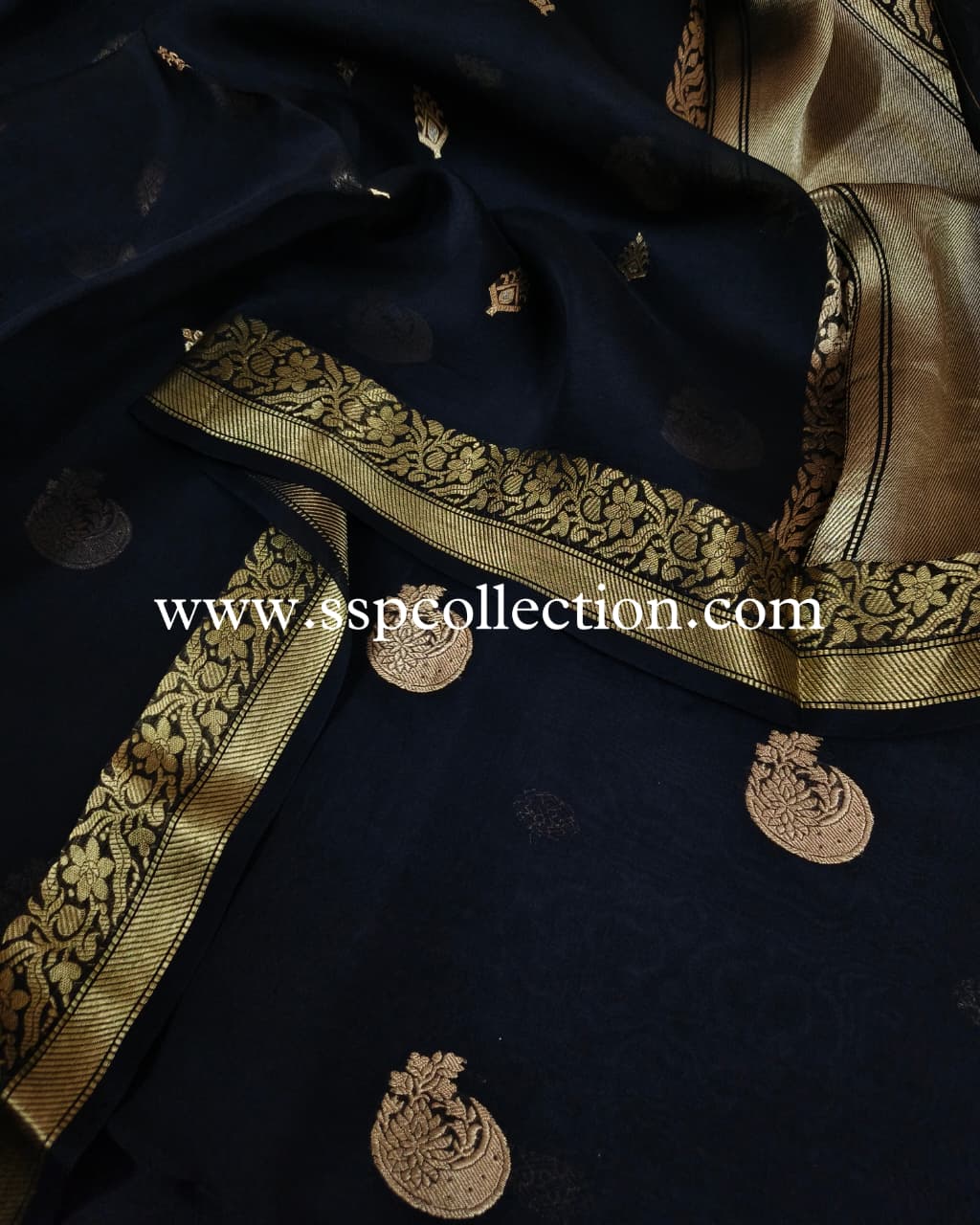 Black Pure Kora Silk Banarasi Suit