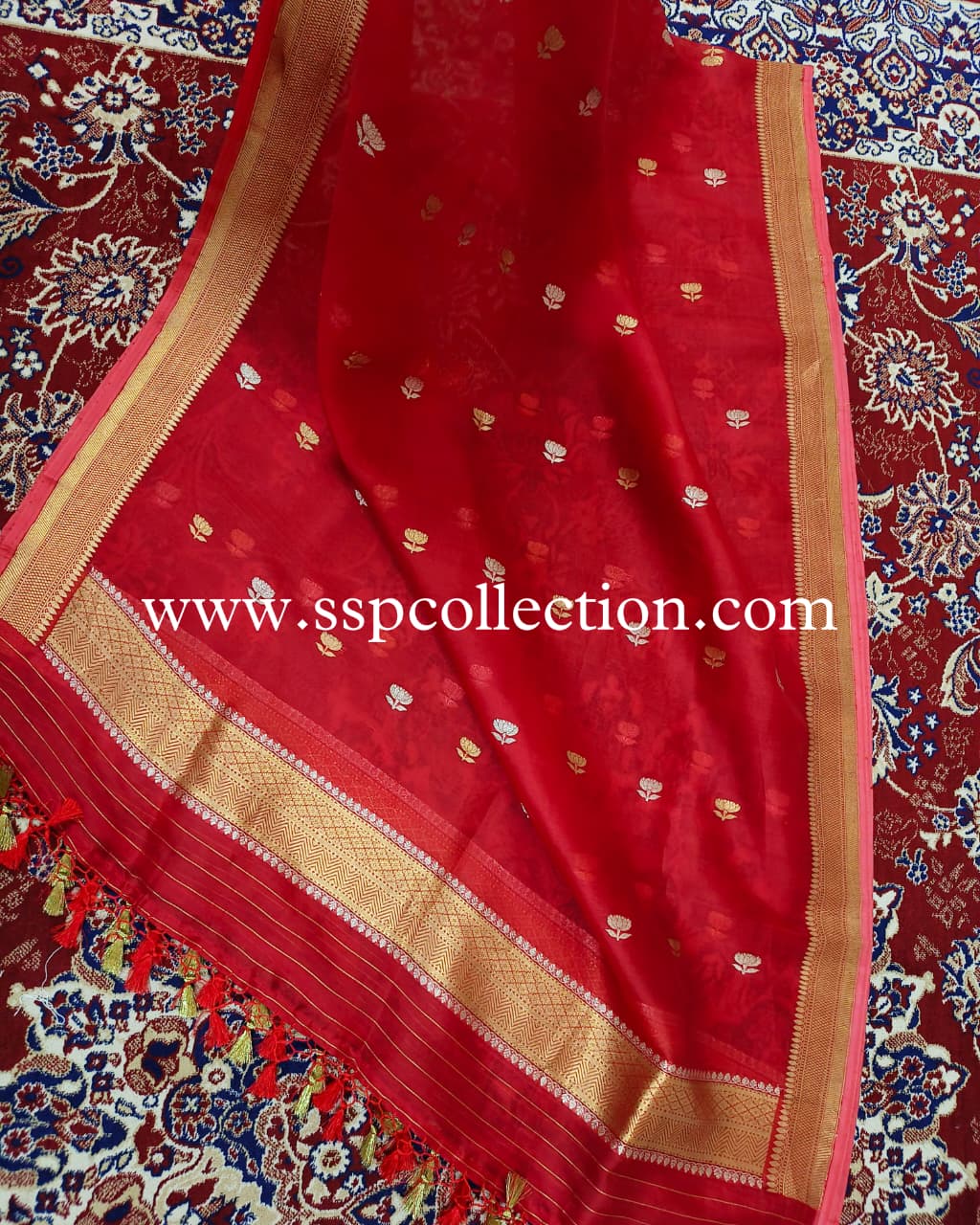 Red Pure Kora Silk Banarasi Dupatta