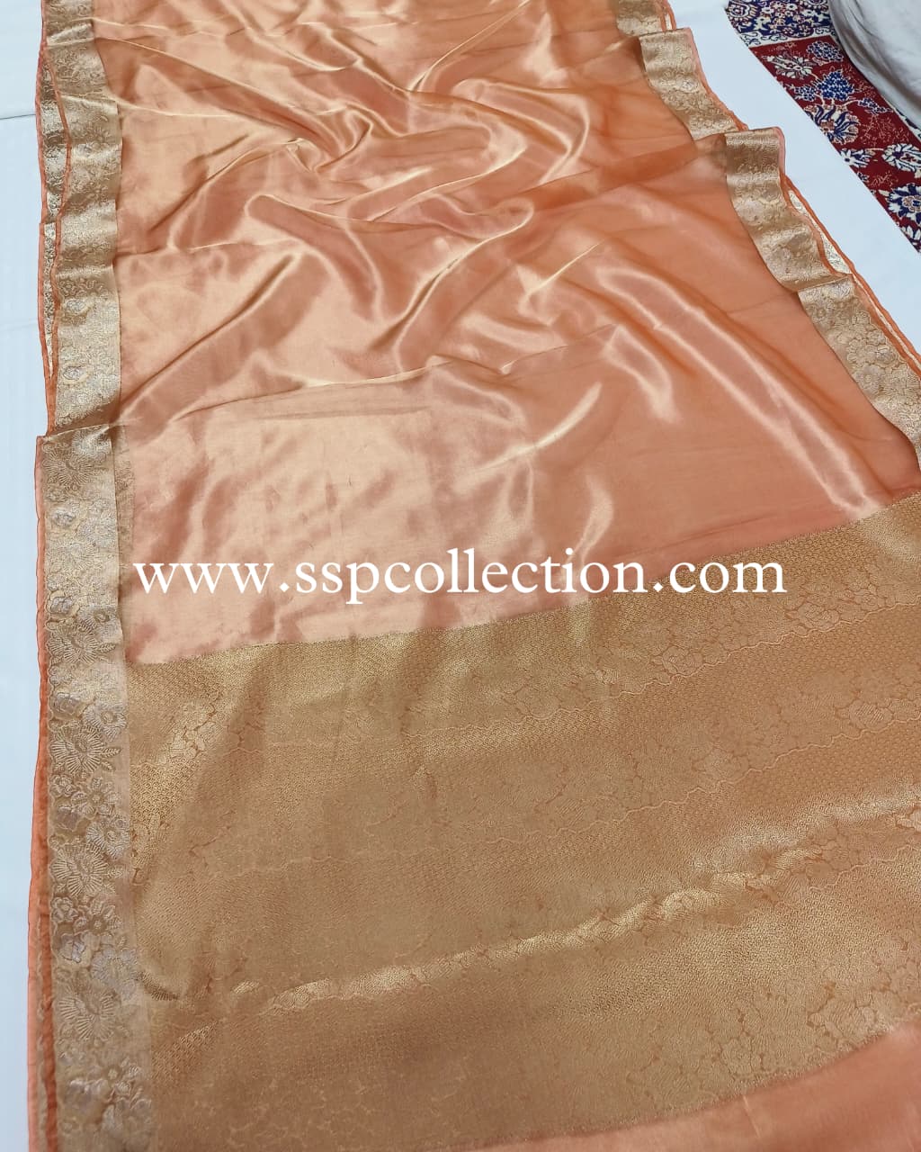 Peach Pure Tissue Silk Alfi Banarasi Saree