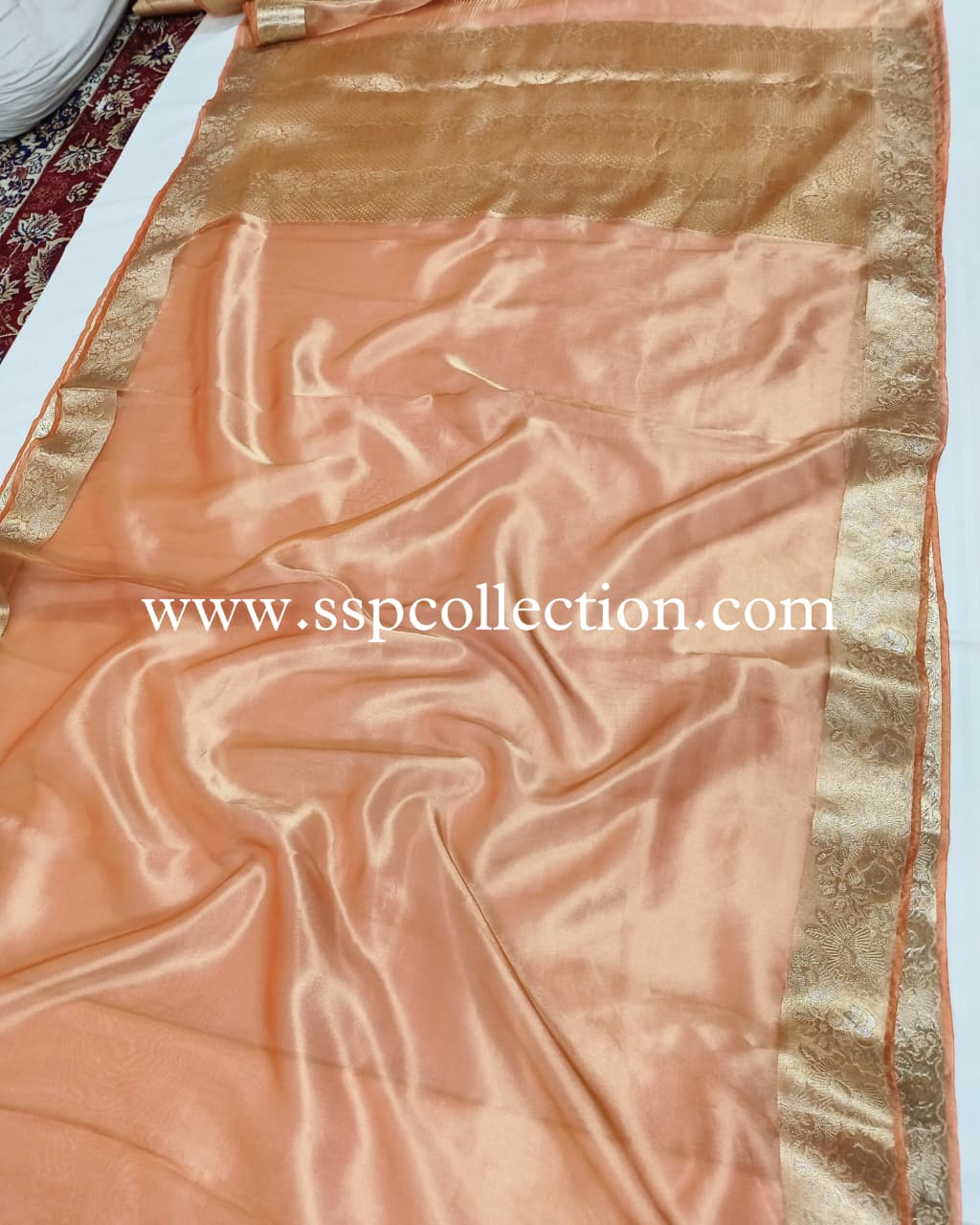 Peach Pure Tissue Silk Alfi Banarasi Saree