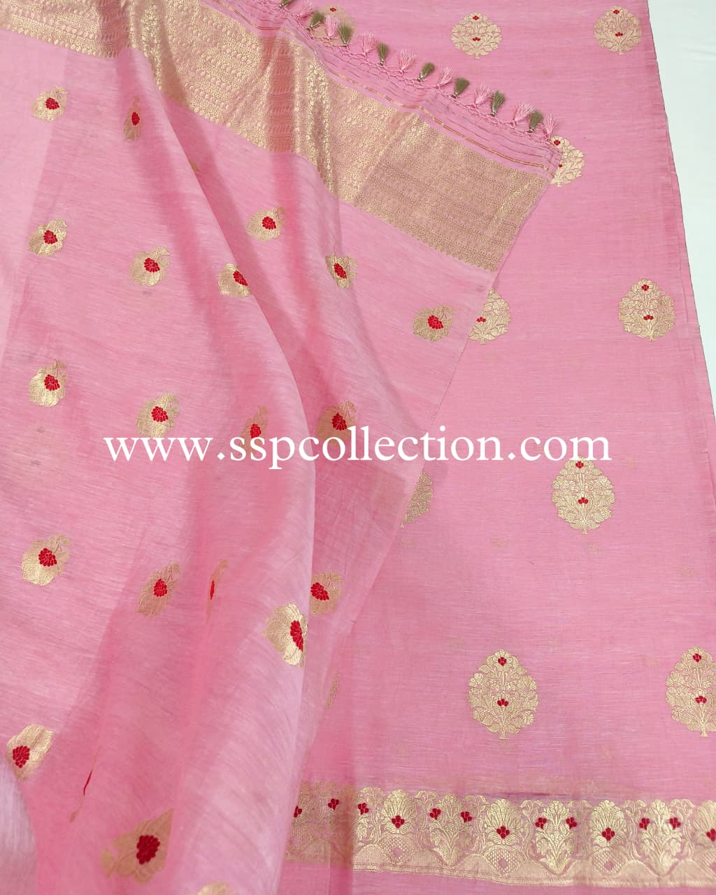 Baby-Pink Pure Linen Silk Meenakaari Banarasi Suit