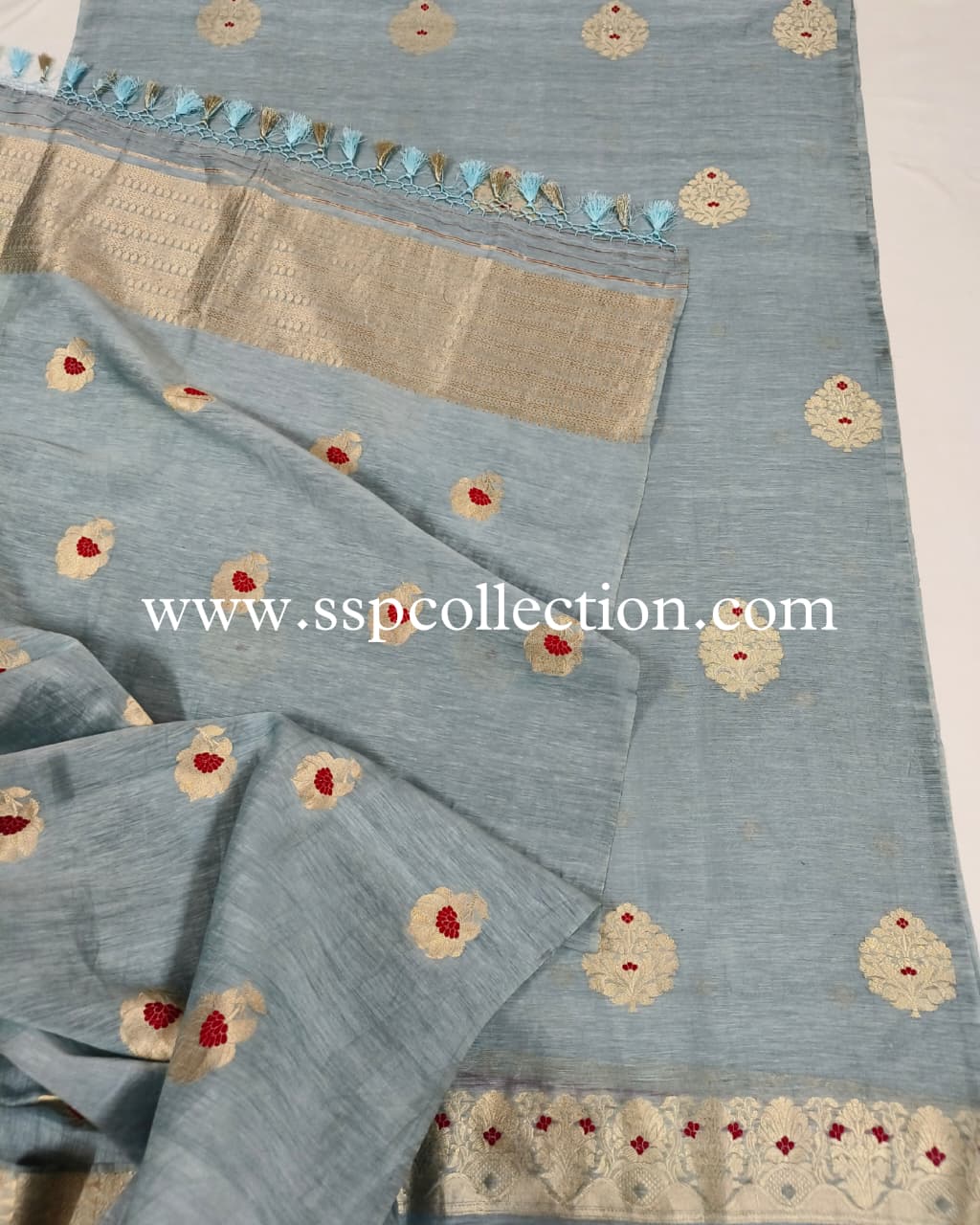 Gray Pure Linen Silk Meenakaari Banarasi Suit