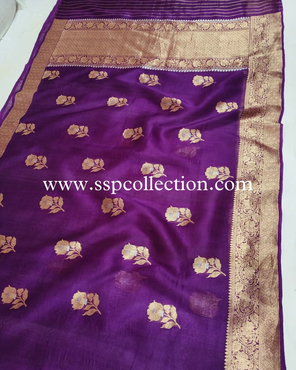 Purple Pure Kora Silk Banarasi Saree