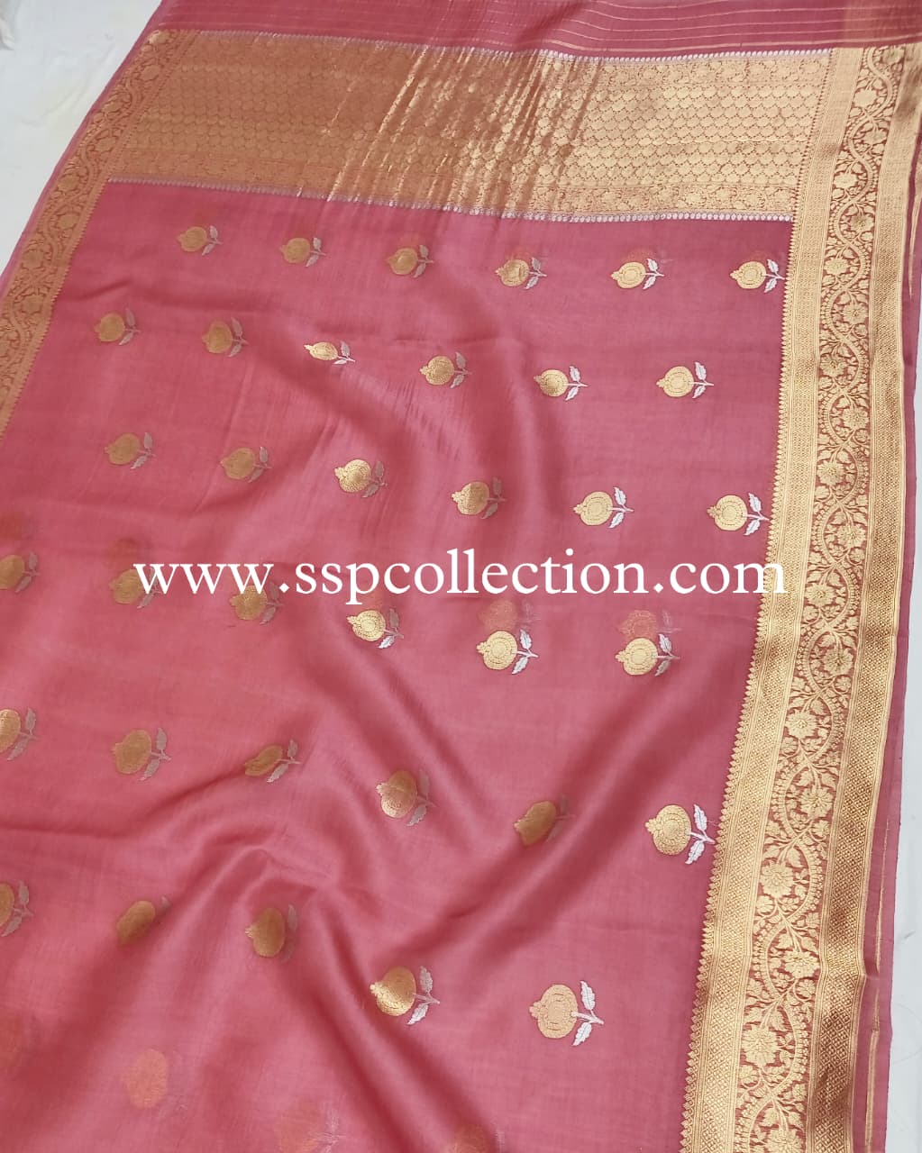 Rose-Pink Pure Kora Silk Banarasi Saree