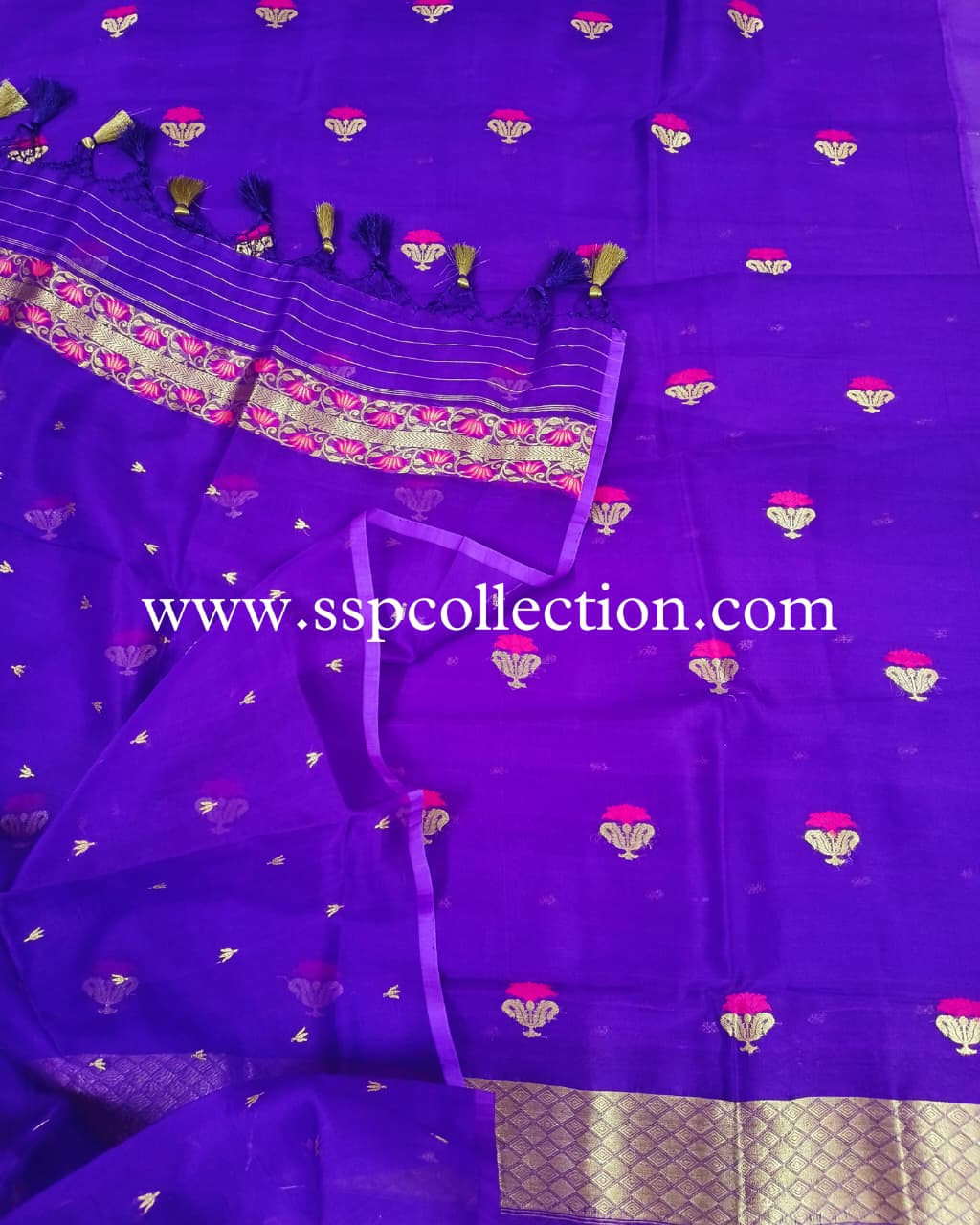 Violet Pure Kora Silk Meenakaari Banarasi Suit