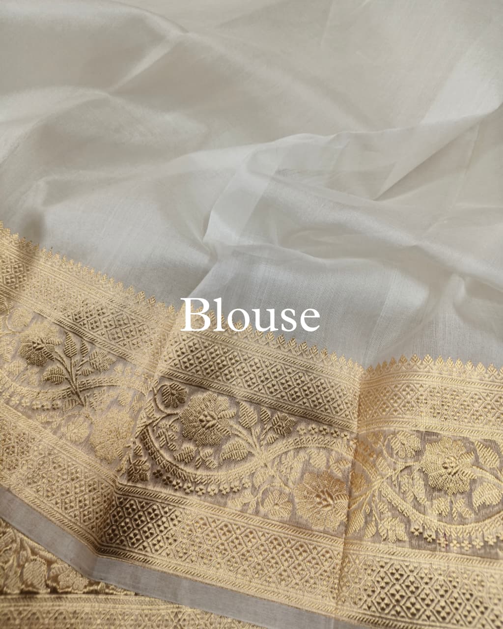 White Pure Kora Silk Banarasi Saree