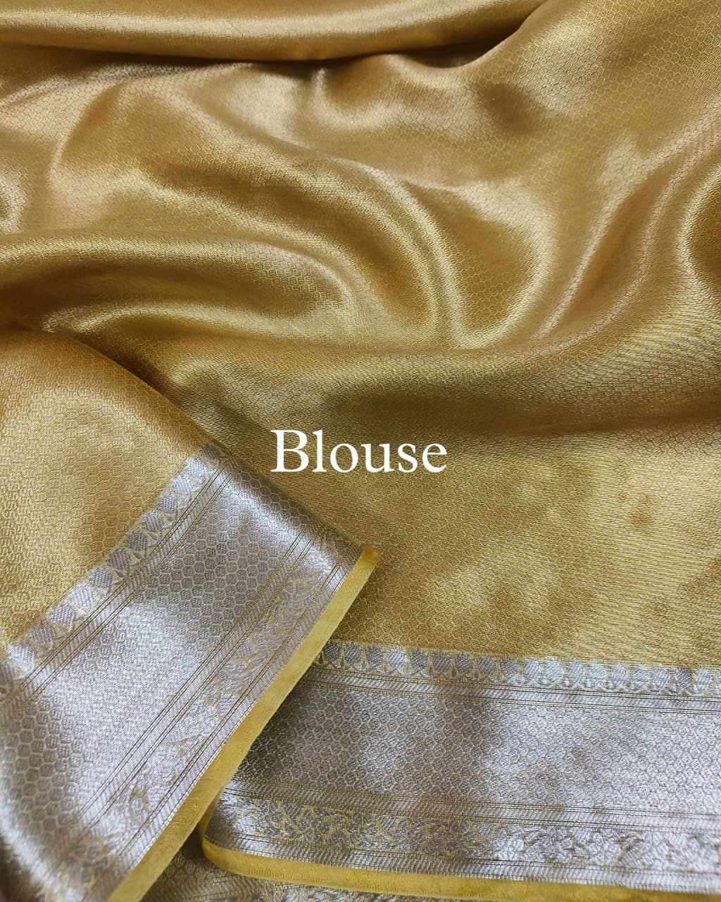 Olive-Gold Pure Molten Tissue Silk Brocade Banarasi Saree