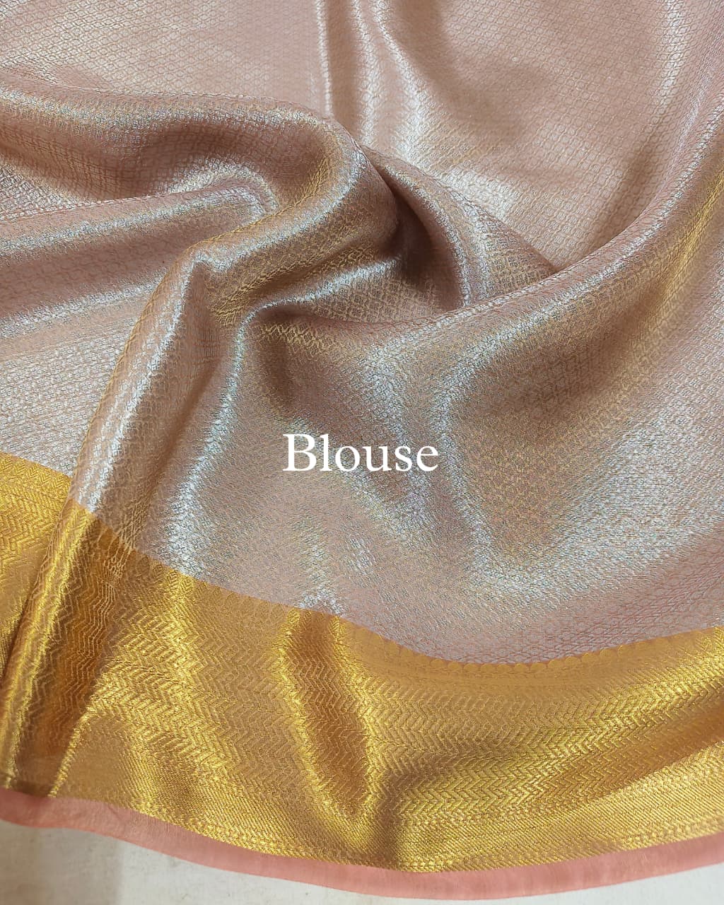 Peach Pure Molten Tissue Silk Brocade Banarasi Saree