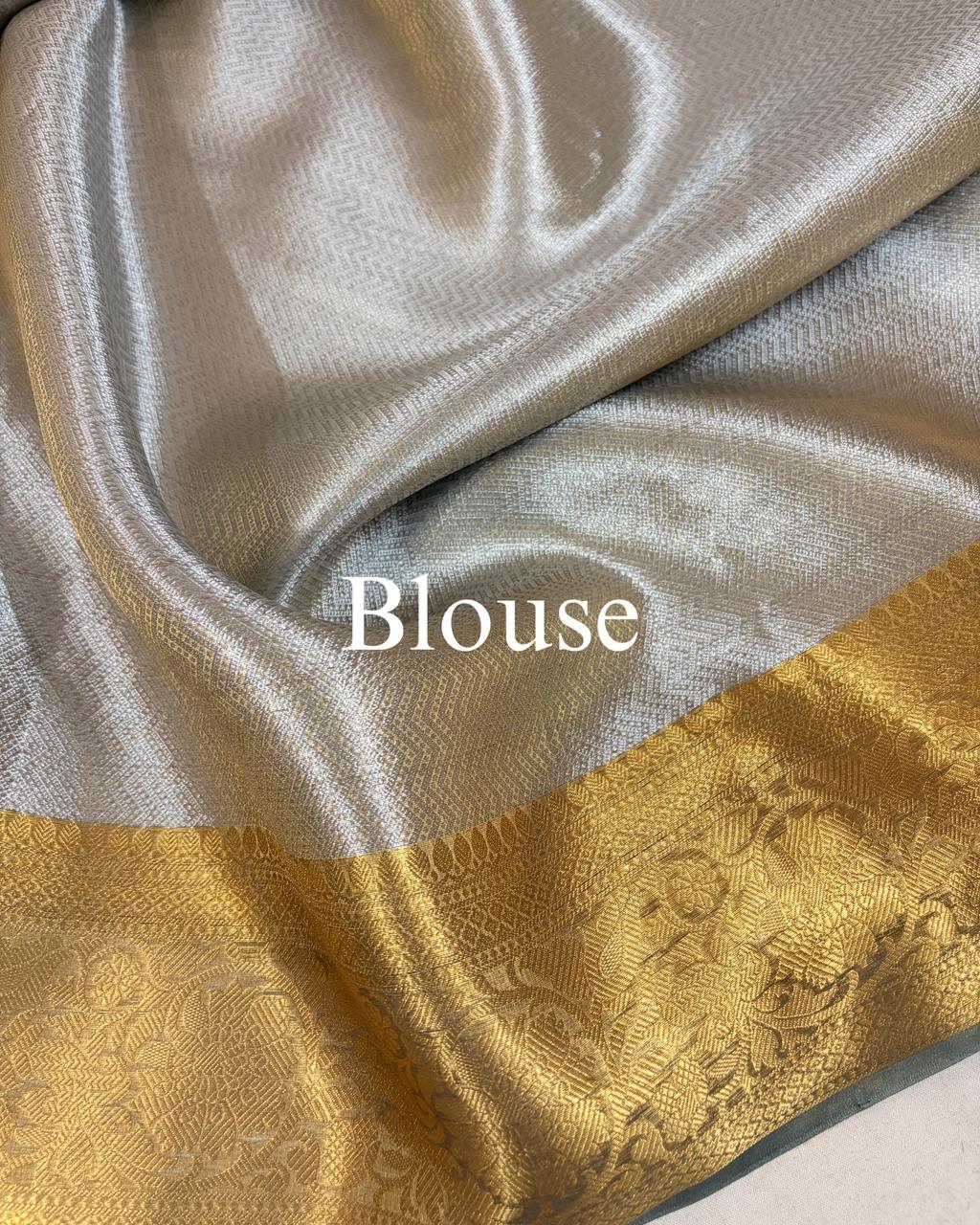 Grey Pure Molten Tissue Silk Brocade Banarasi Saree