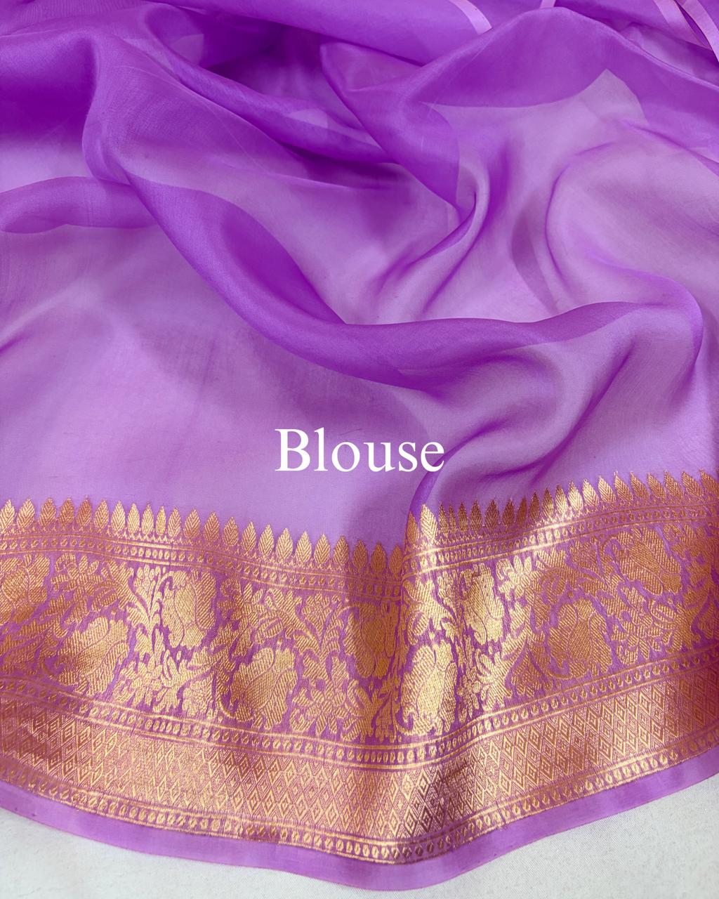 Lavender Pure Kora Silk Banarasi Saree