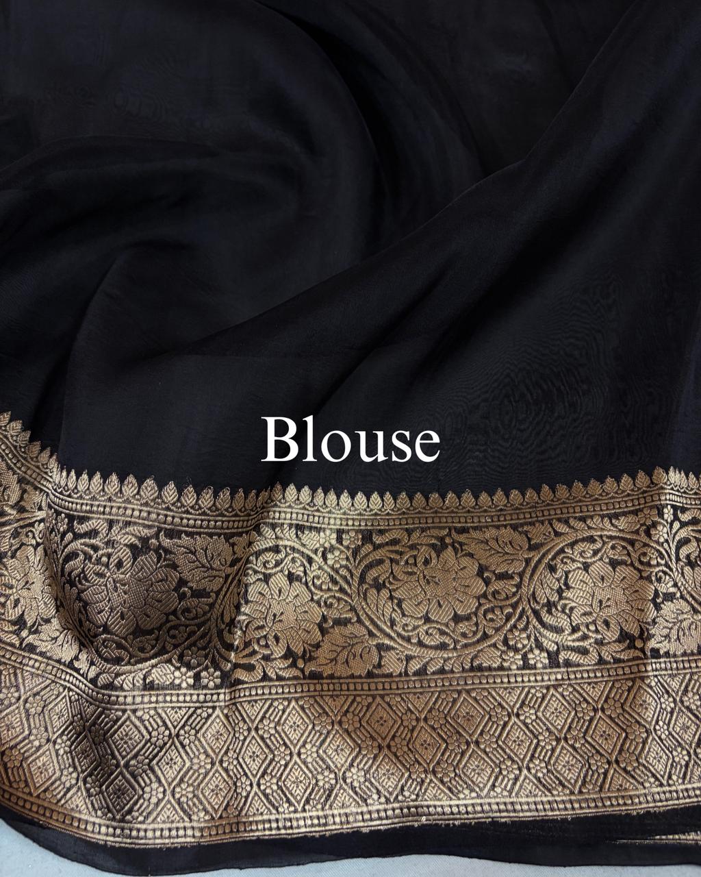 Black Pure Kora Silk Banarasi Saree