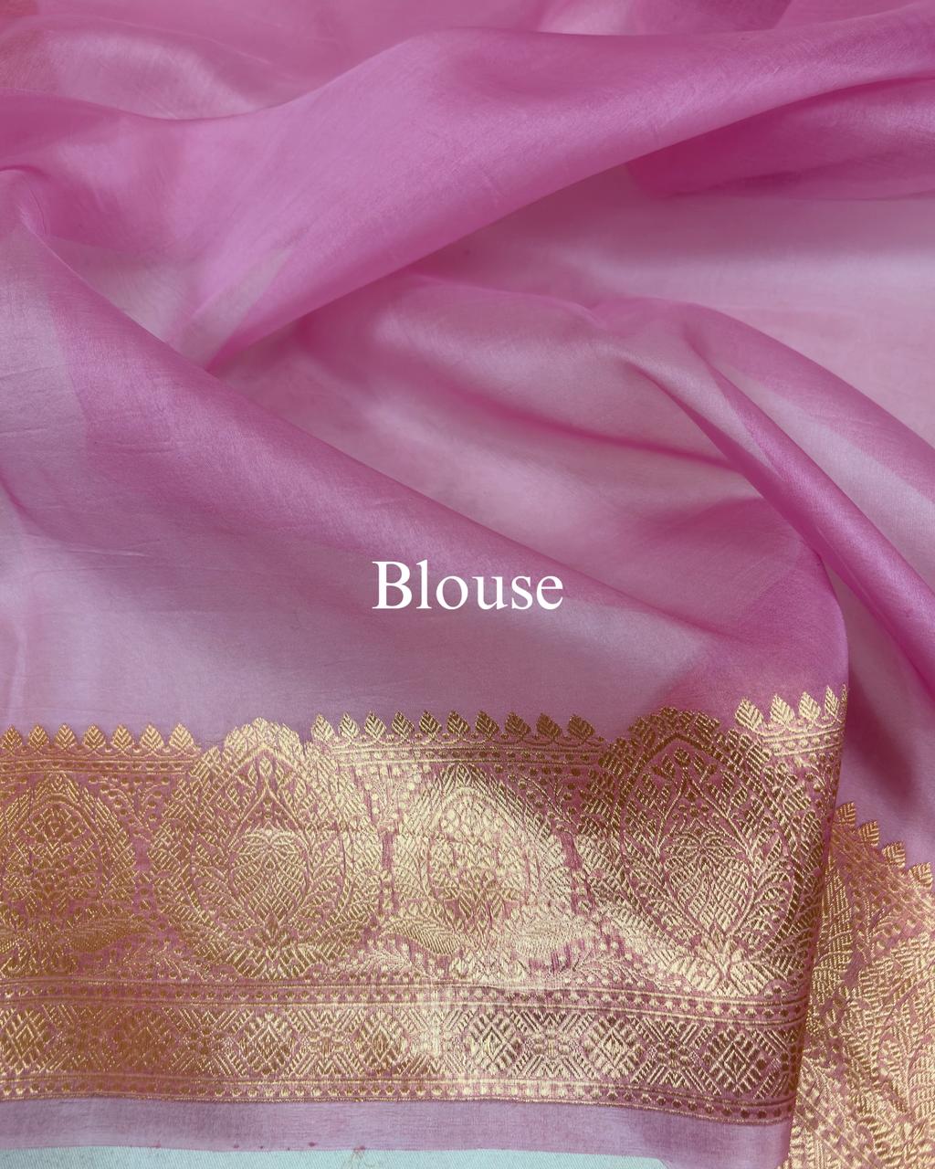 Light-Pink Pure Kora Silk Tilfi Banarasi Saree
