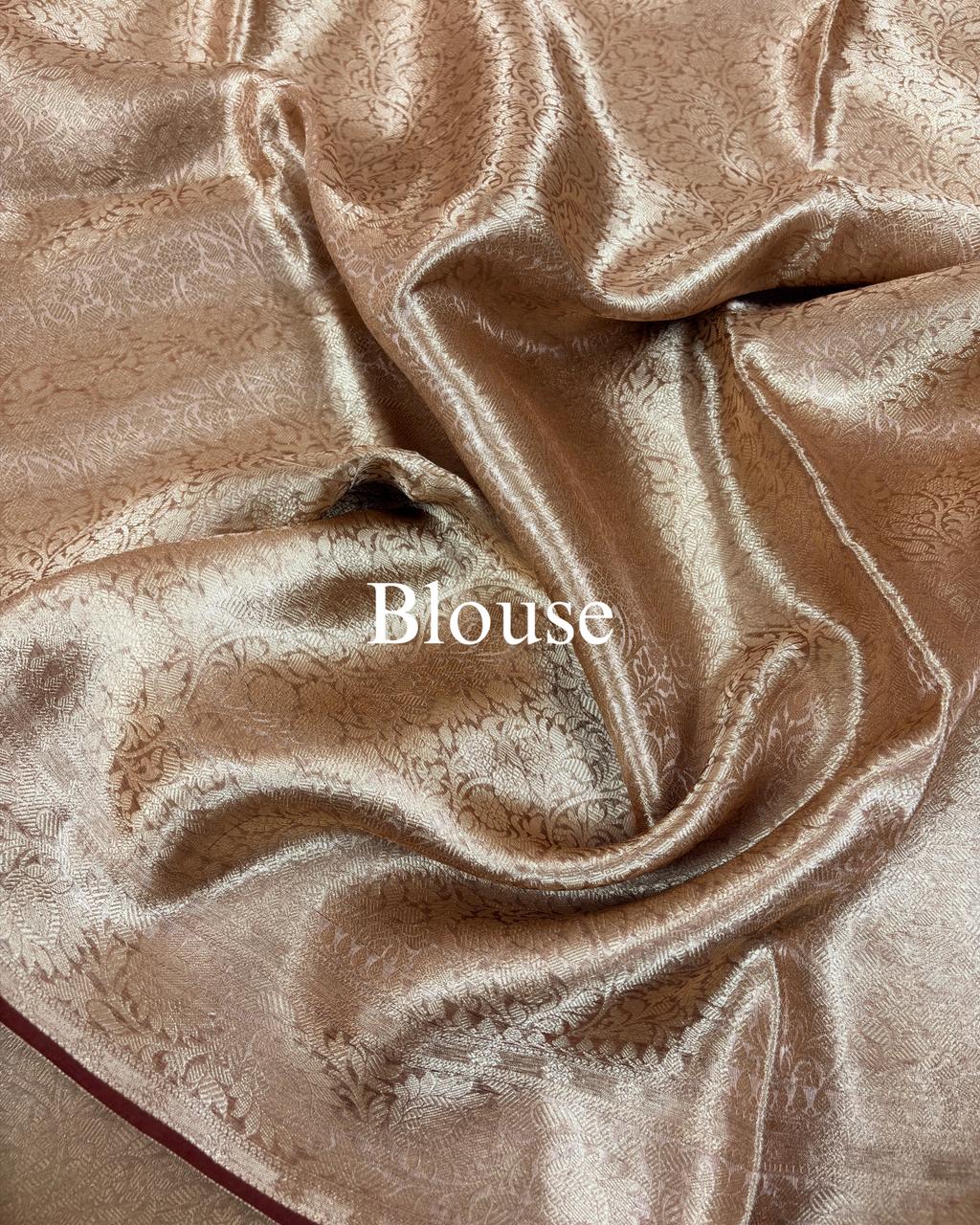 Maroon Pure Molten Tissue Silk Brocade Banarasi Saree