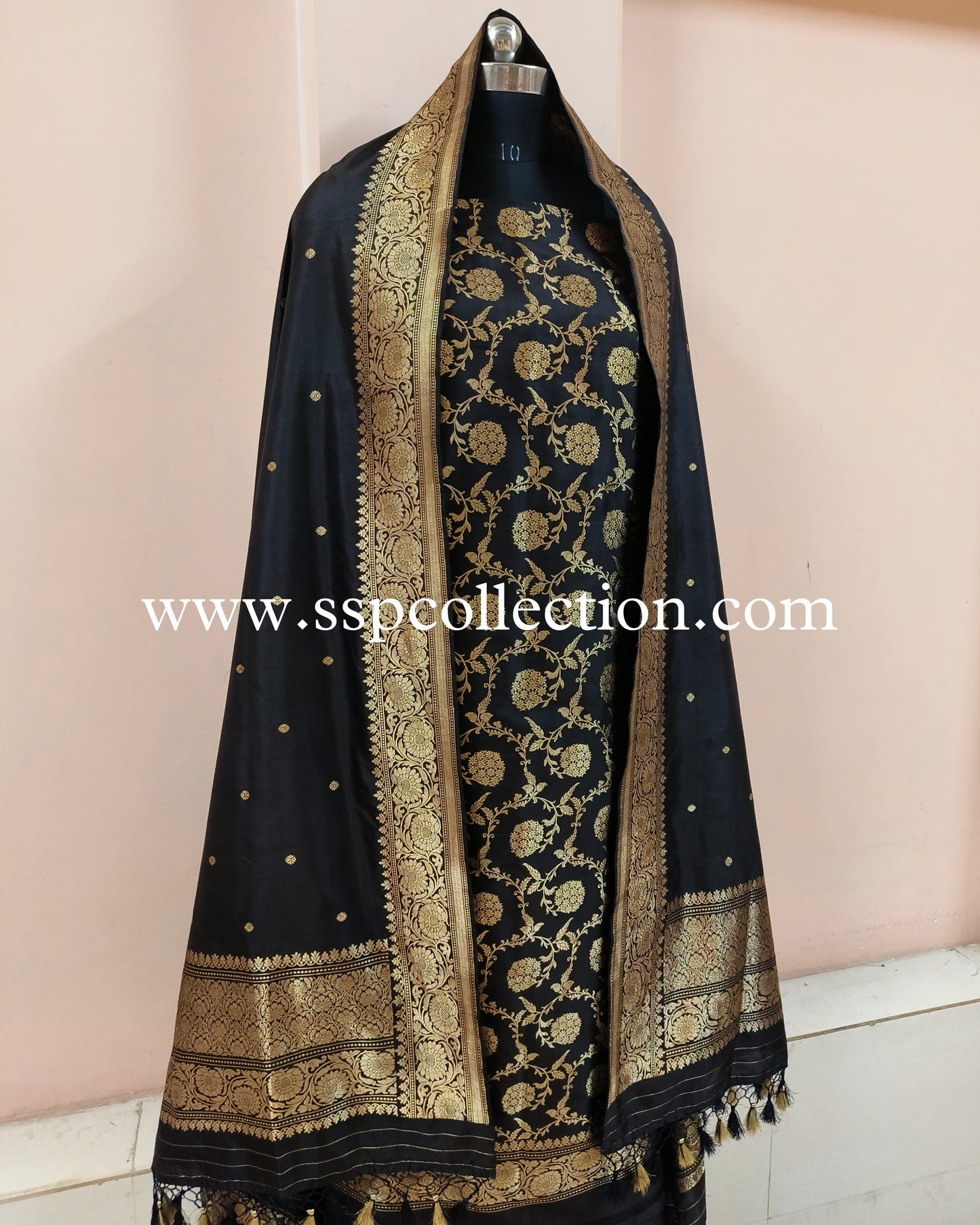 Black Pure Katan Silk Banarasi Suit