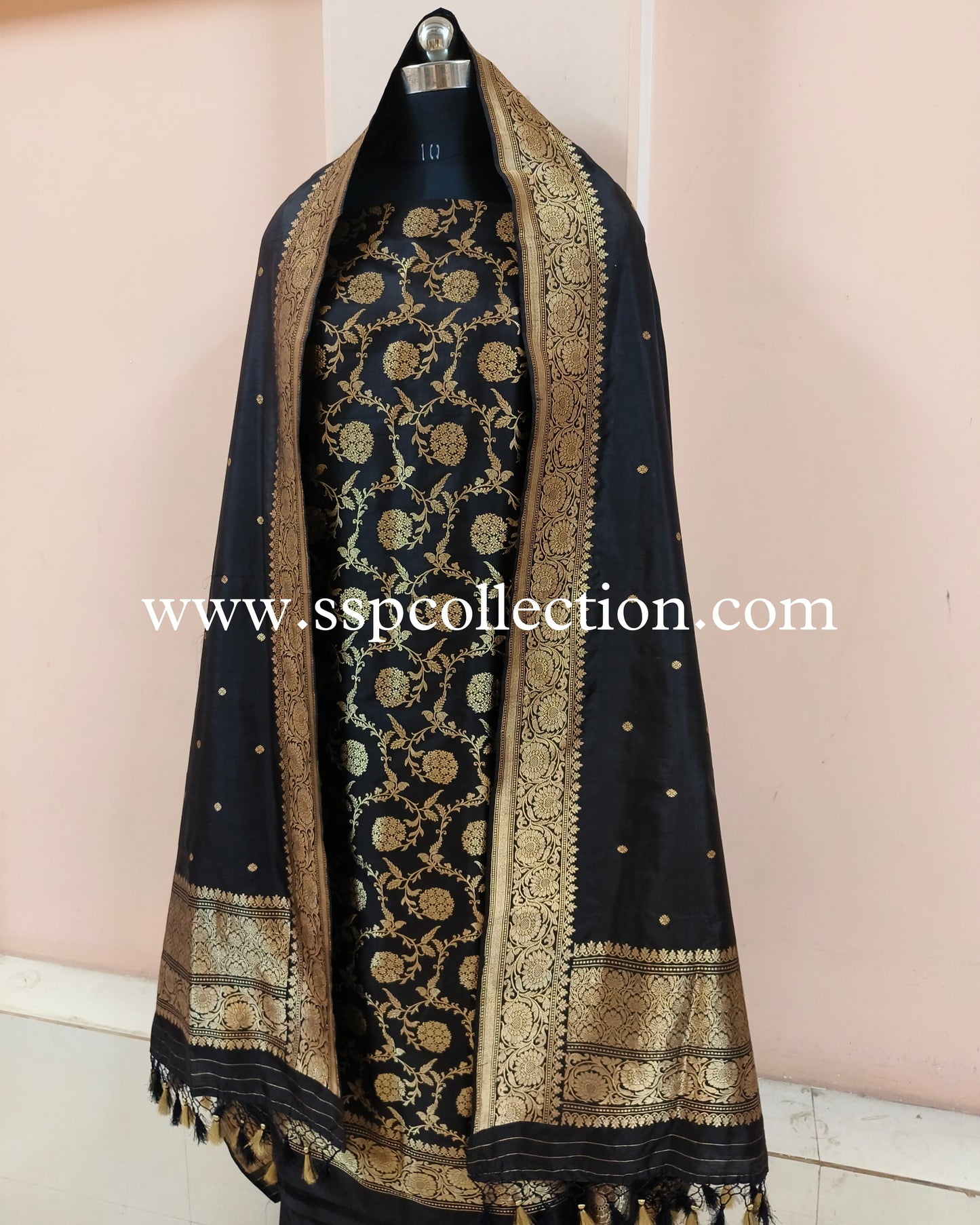 Black Pure Katan Silk Banarasi Suit