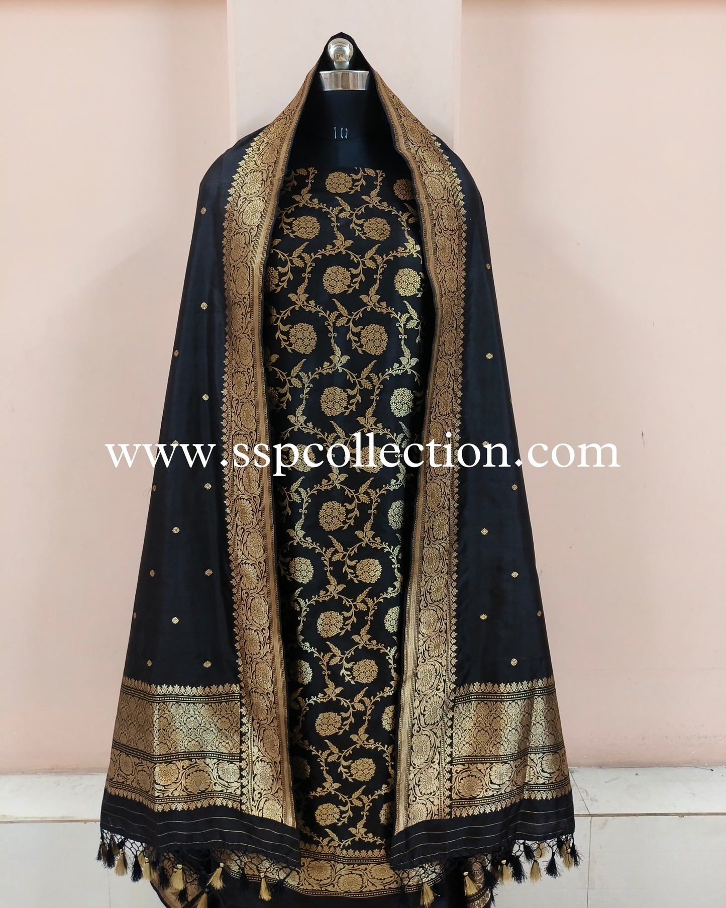 Black Pure Katan Silk Banarasi Suit